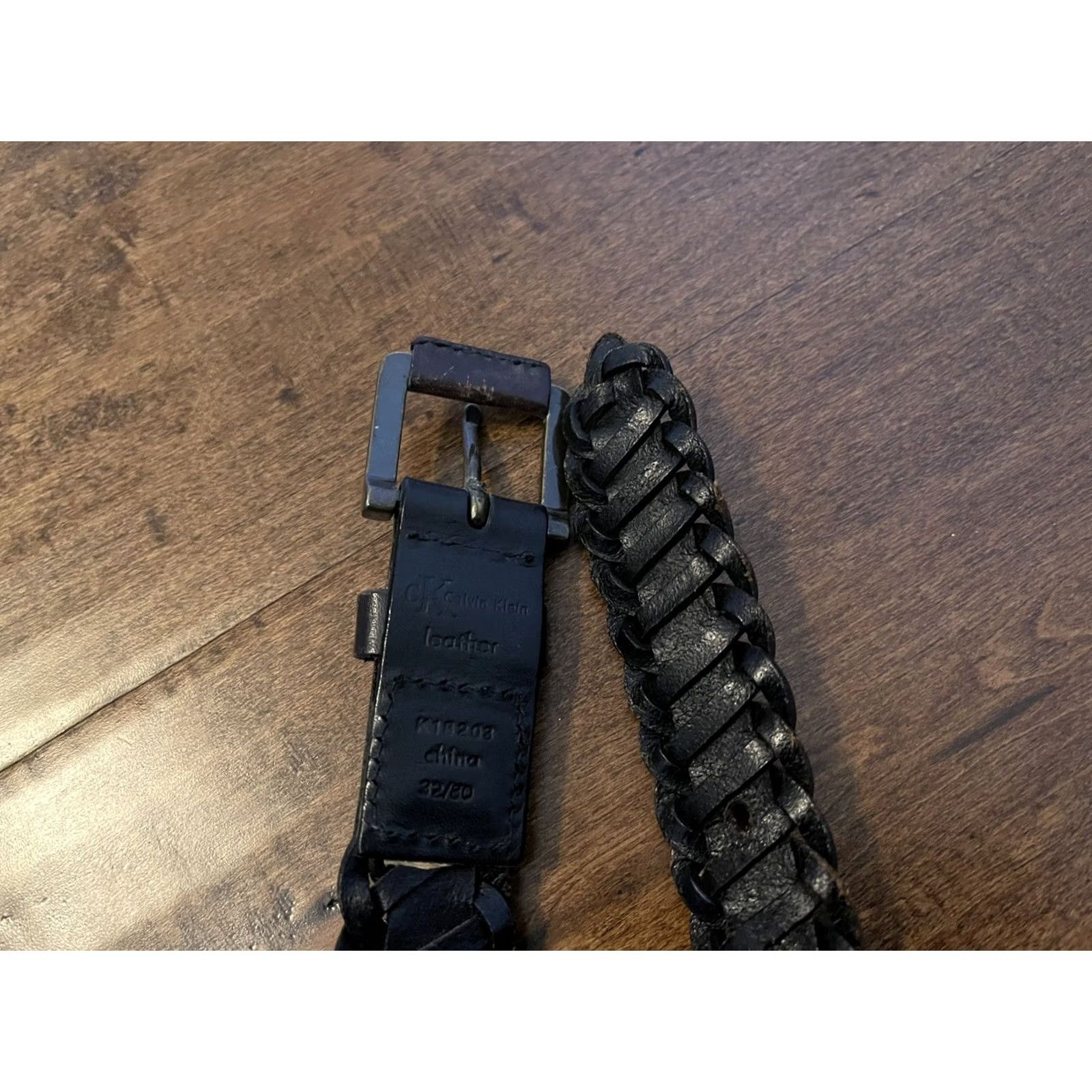 Calvin Klein VINTAGE Calvin Klein CK Leather Black Woven K18203 Belt Men 32 Black Leather 38 1/2 in Length 1 1/4 in Wide Mens Size 32 - 5 Thumbnail