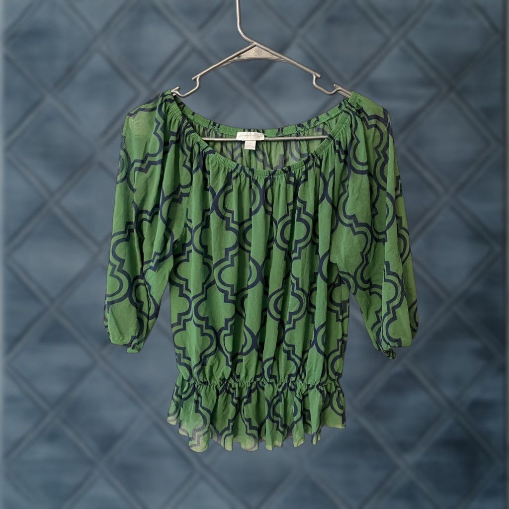 Vintage New York & Co Blouse Shirt Womens 3/4 Sleeve Scoop Neck KellyGreen Mod al Blend M Green Ladies Blouse Casual Women’s/Men’s? Size M / US 6-8 / IT 42-44 - 1 Thumbnail
