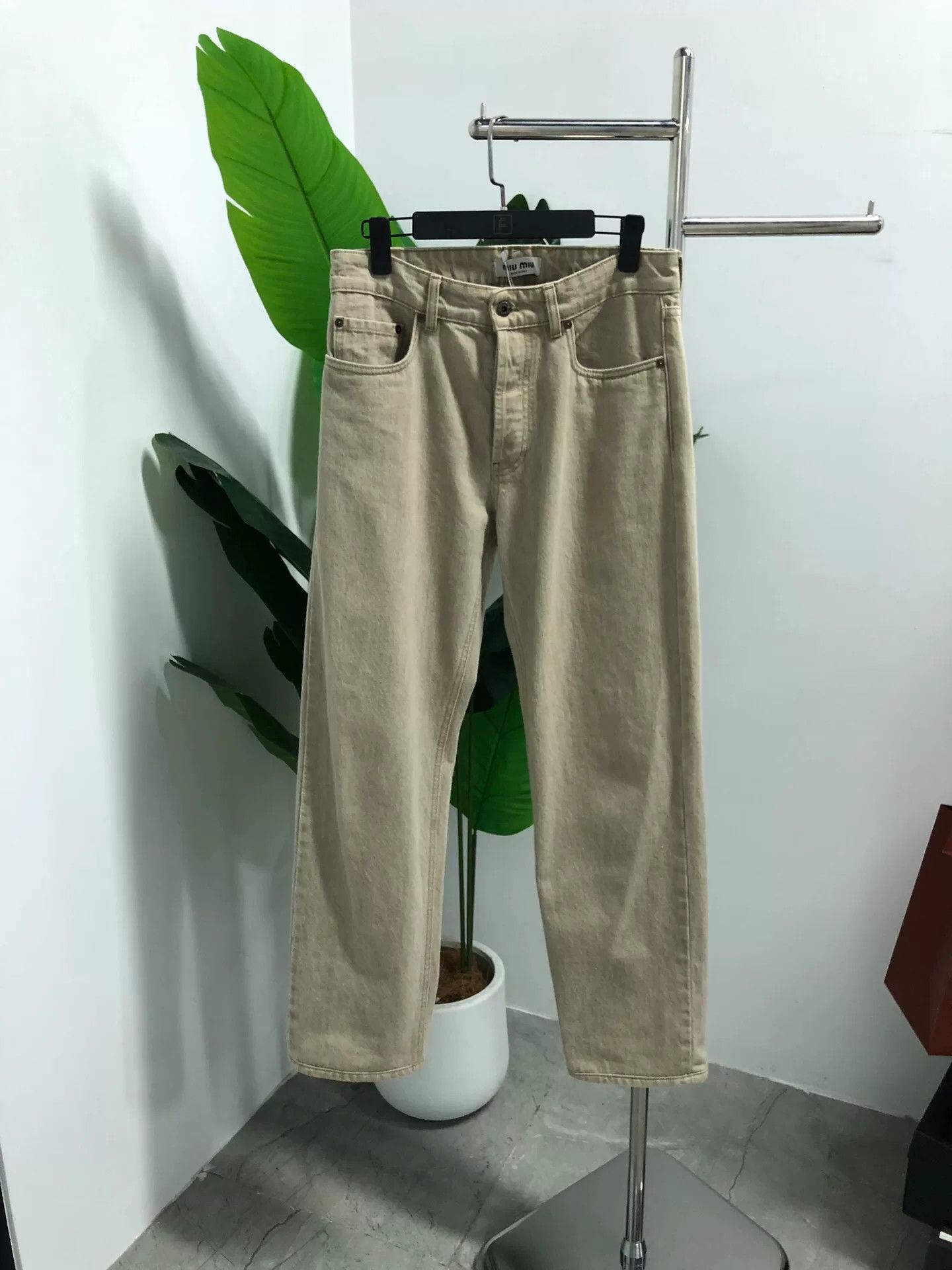 Miu Miu Beige Straight-Leg Denim Pants