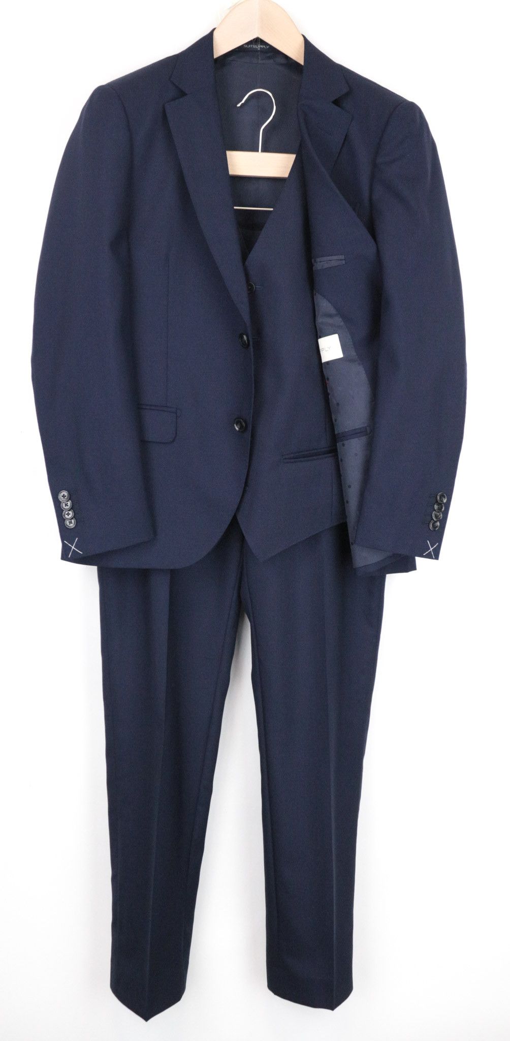 image of Suitsupply La Spalla Uk38R Blue Wool 3 Piece Suit 68290, Men's