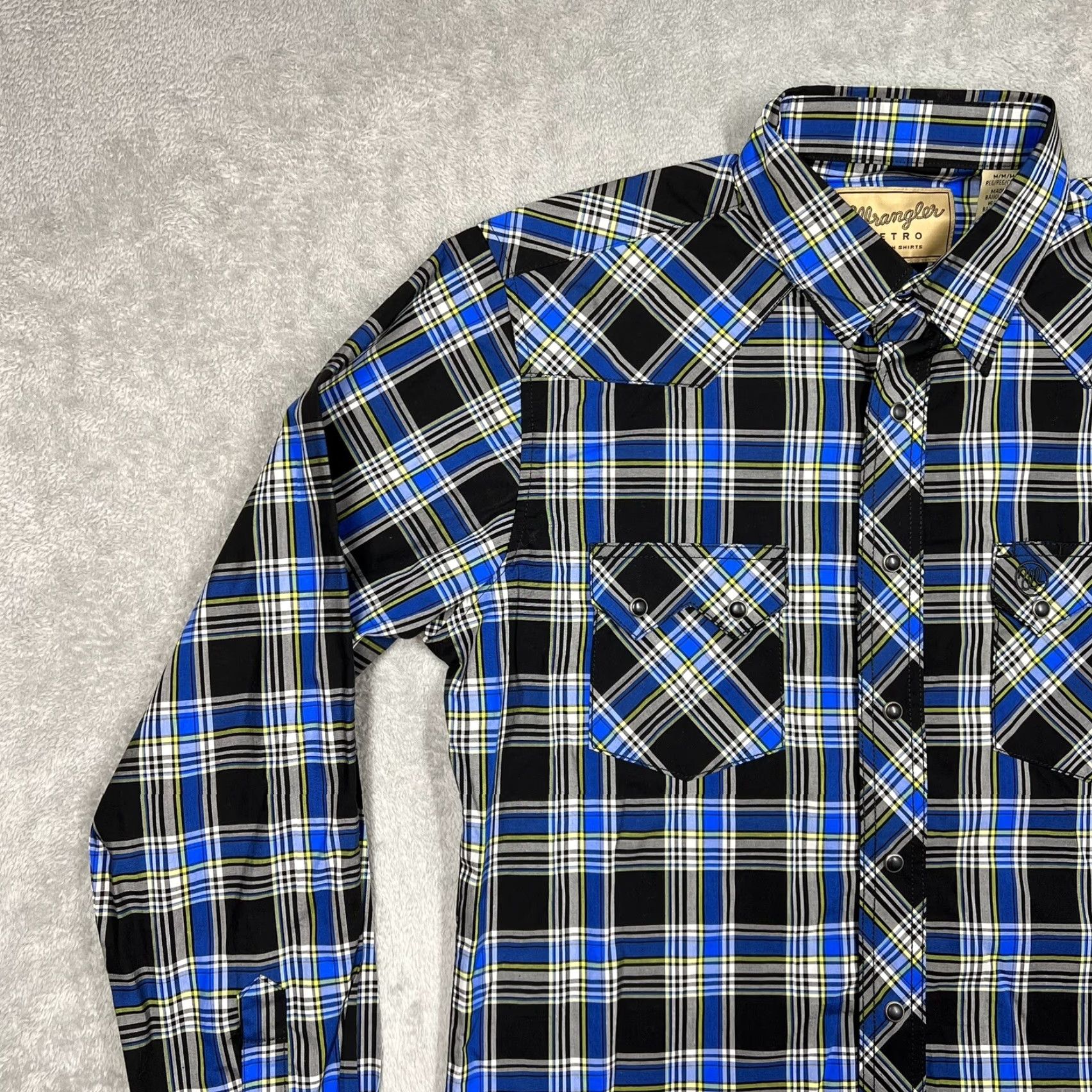 Wrangler Wrangler Western Shirt Mens Medium Pearl Snap Long Sleeve Plaid Blue Black Size US M / EU 48-50 / 2 - 3 Thumbnail