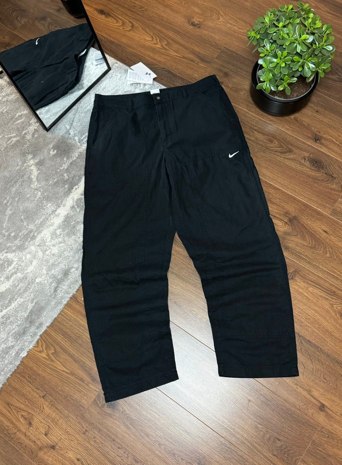 Pre-owned Nike 00s  Double Knee Cargo Baggy Denim Pants Y2k In Black