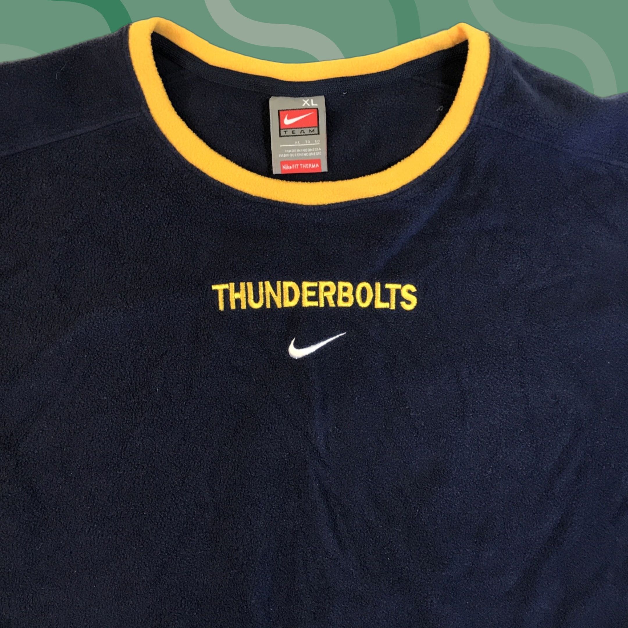 Nike VINTAGE Nike Mens Center Swoosh Fleece Long Sleeve Shirt XL Blue Size US XL / EU 56 / 4 - 1 Thumbnail