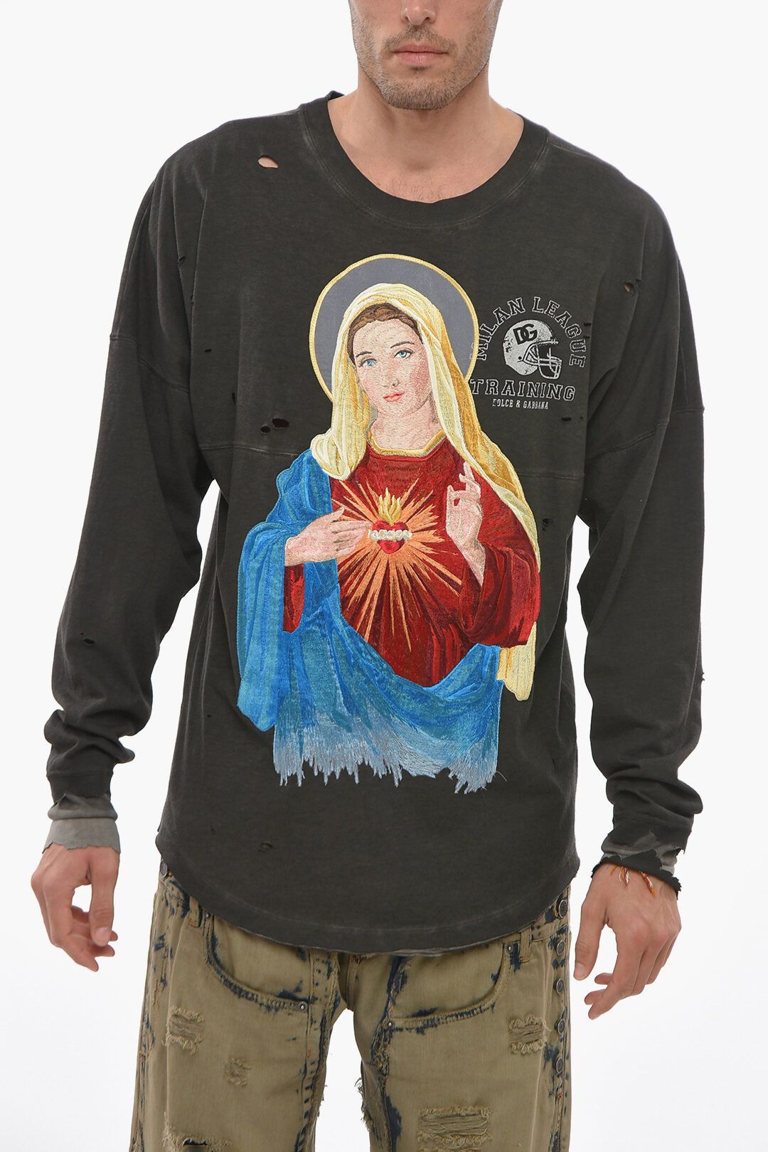 image of Dolce Gabbana Og1Mm0424 Crew-Neck Milan Leaguet-Shirt In Grey, Men's (Size Medium)