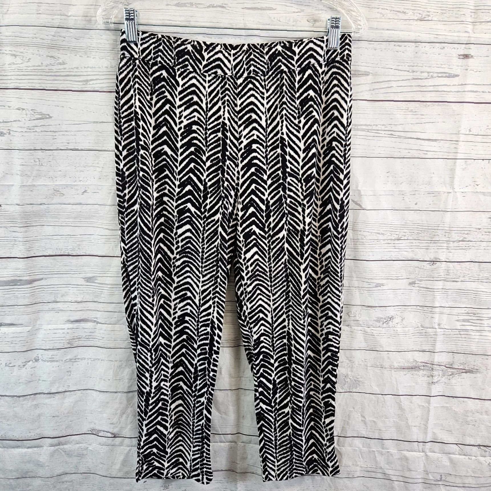 Vintage Susan Graver Womens Cropped Pants Sz XS Petite Black White Pull On High Rise Pant Size 26" / US 2 / IT 38 - 2 Thumbnail