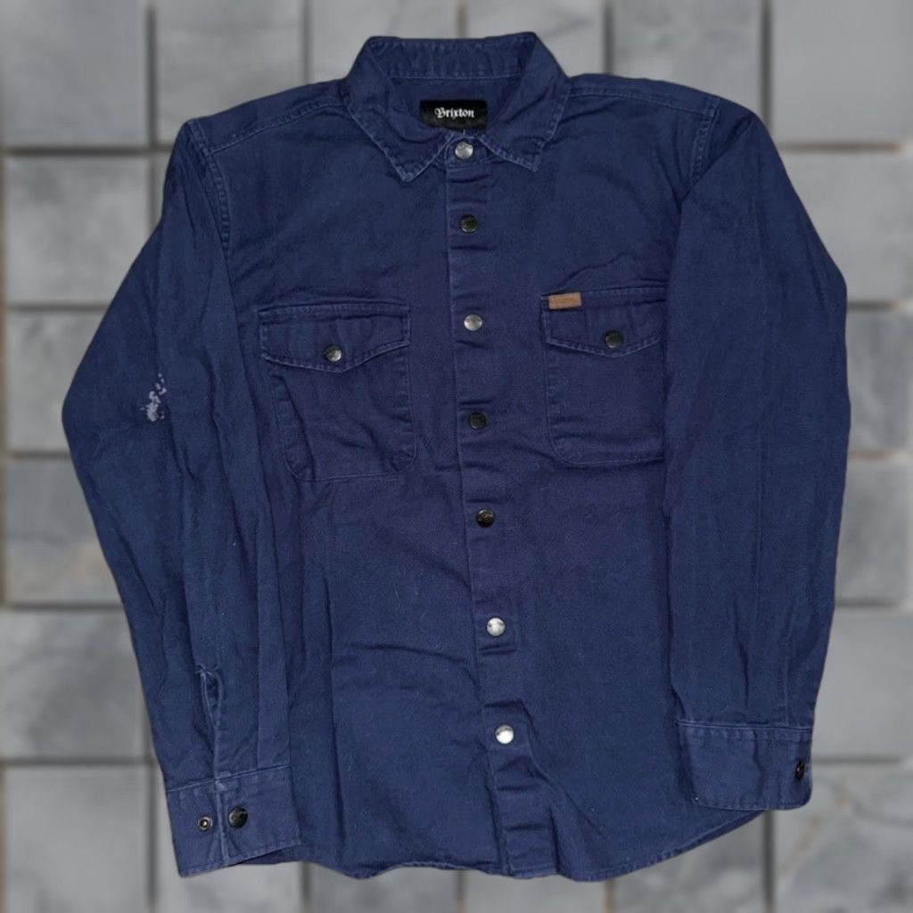 Brixton Brixton Workwear Utility Chore Shirt Blue Canvas Button-Up Medium Mens 90s Y2K Military Skater Modern Fit Size US M / EU 48-50 / 2 - 1 Thumbnail