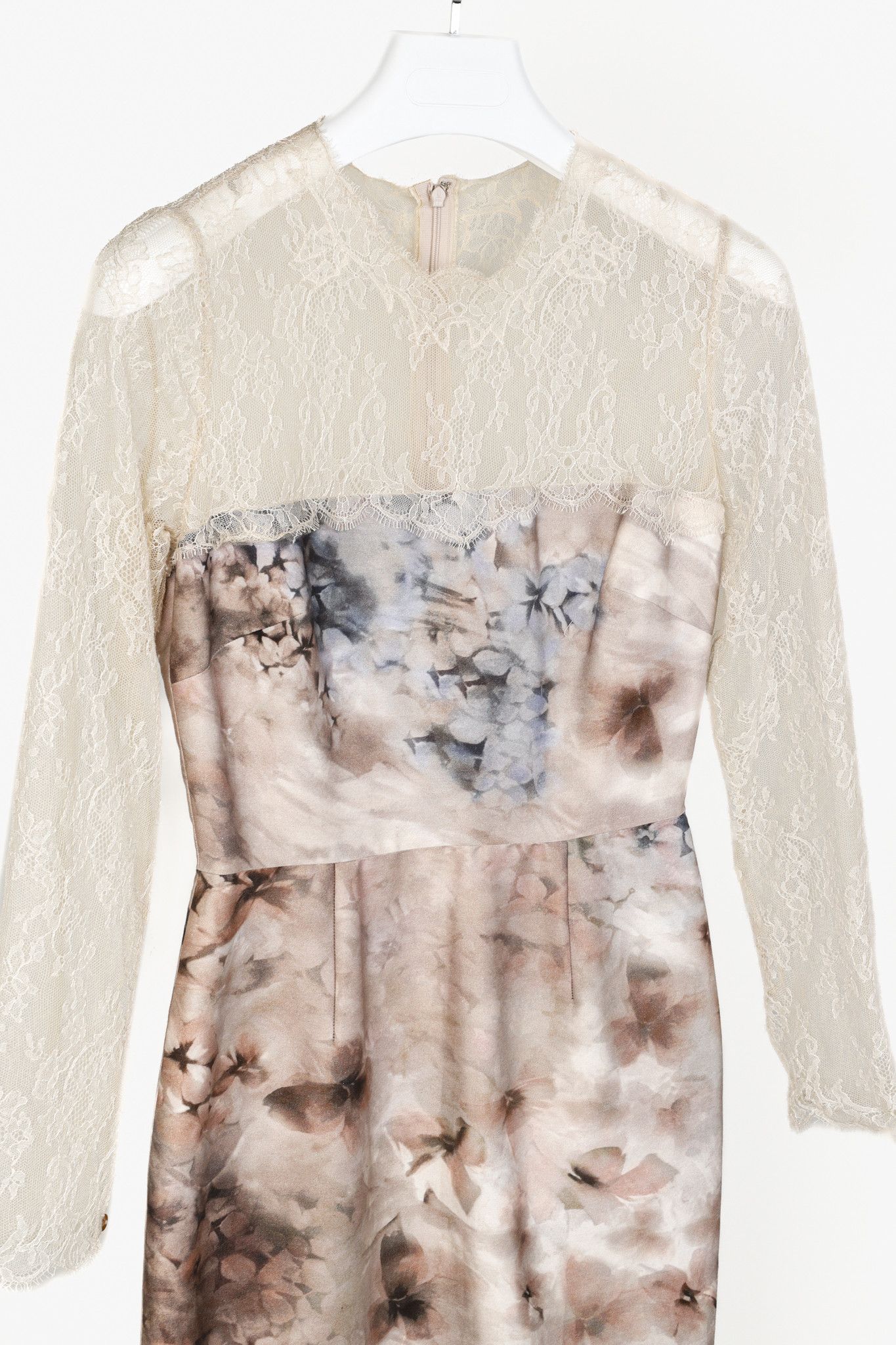 Valentino Valentino PF/13 Fluid Garden Silk Mikado Lace-Sleeved Dress Size S / US 4 / IT 40 - 3 Thumbnail