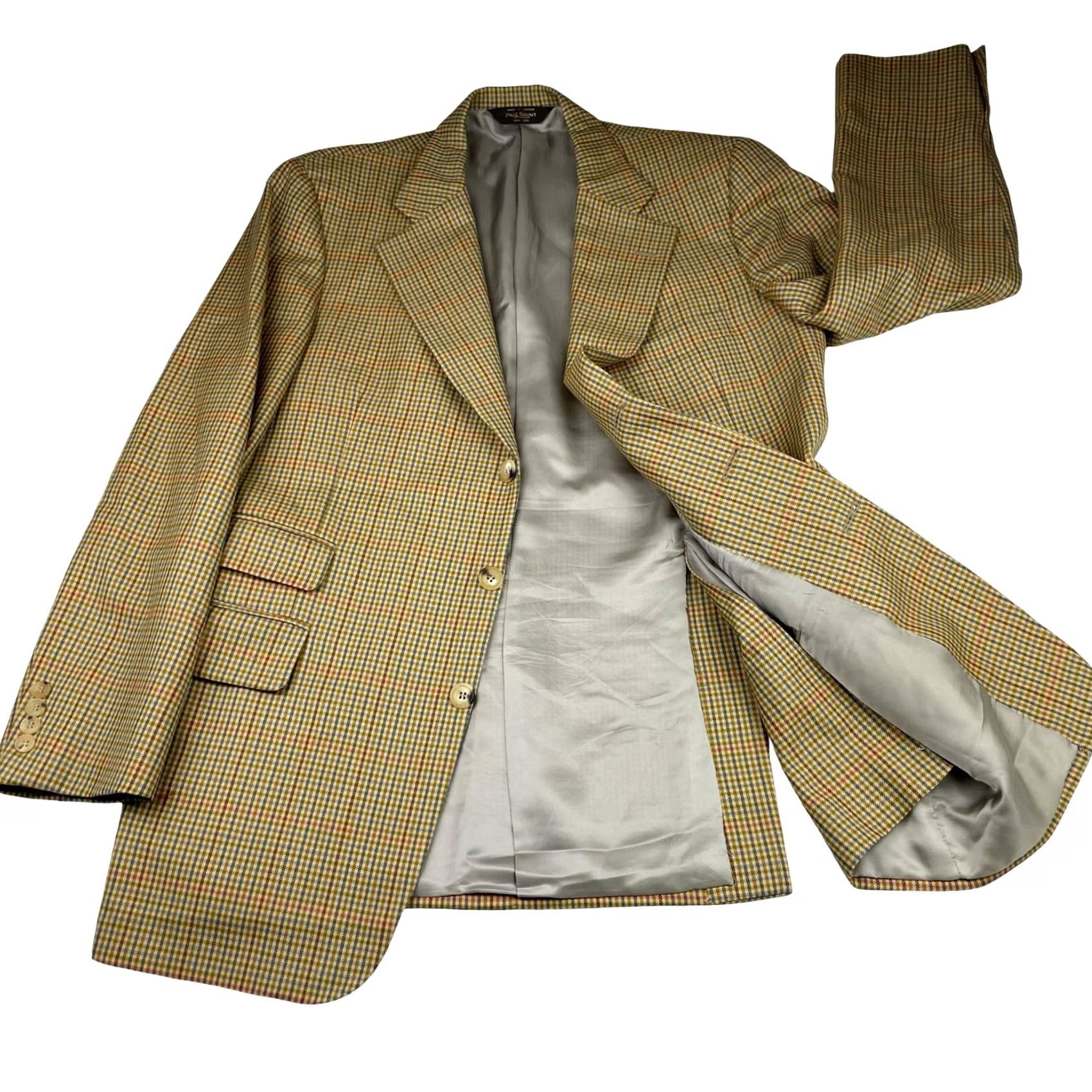 Paul Stuart Paul Stuart Mens Blazer Beige Plaid - 40L Jacket Size 40R - 3 Thumbnail
