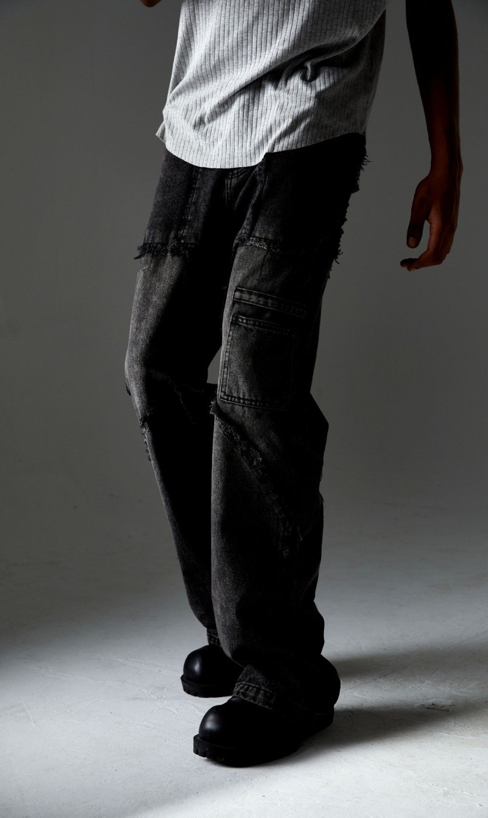 Vintage Splicing Washed Raw Rough Edge Straight Streetwear Jeans Size US 33 - 5 Thumbnail