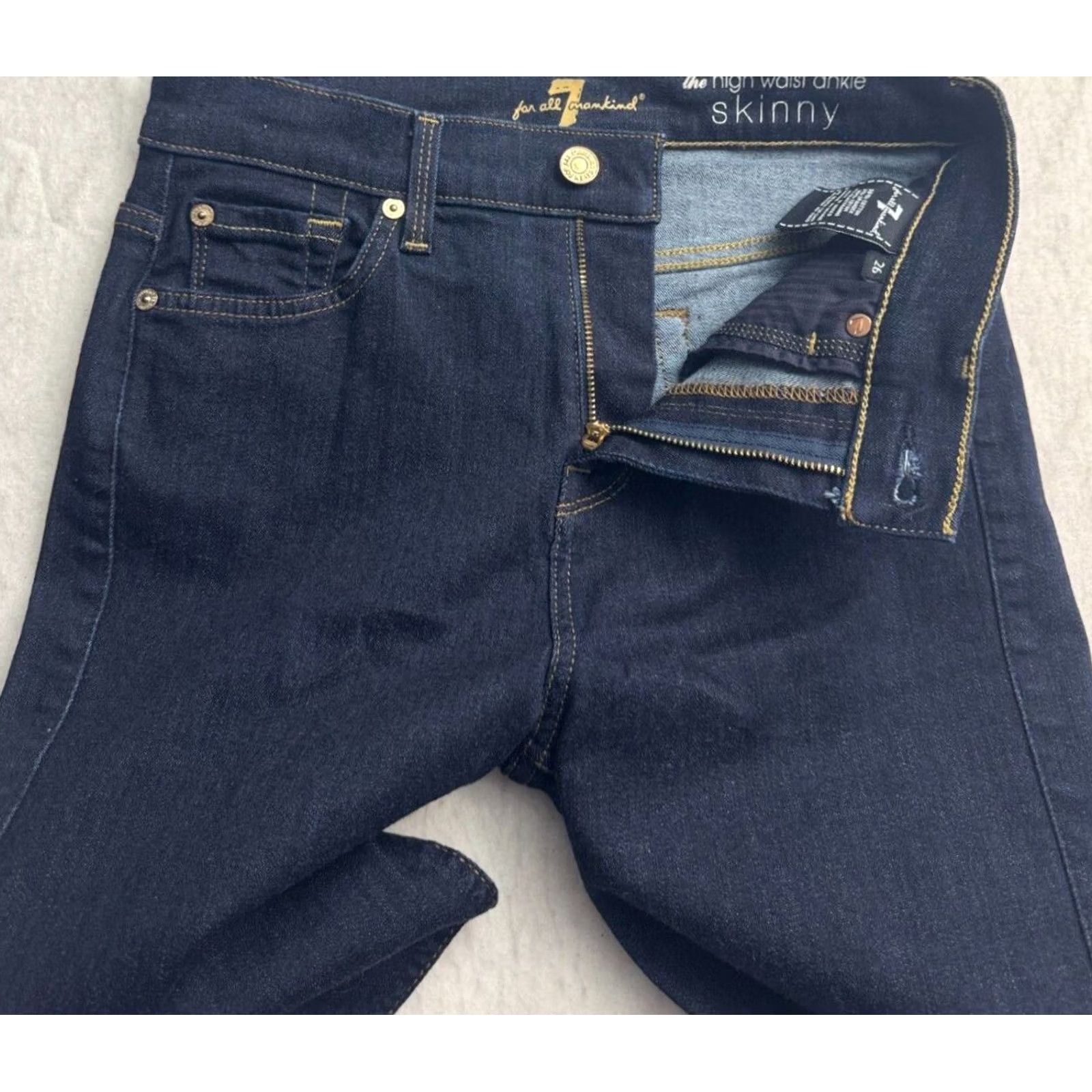 7 For All Mankind 7 For All Mankind The High Waist Ankle Skinny Denim Womens 26 Blue Dark Wash Jeans Slim 90s Bohemian MENSWOMENS Size ONE SIZE - 3 Thumbnail