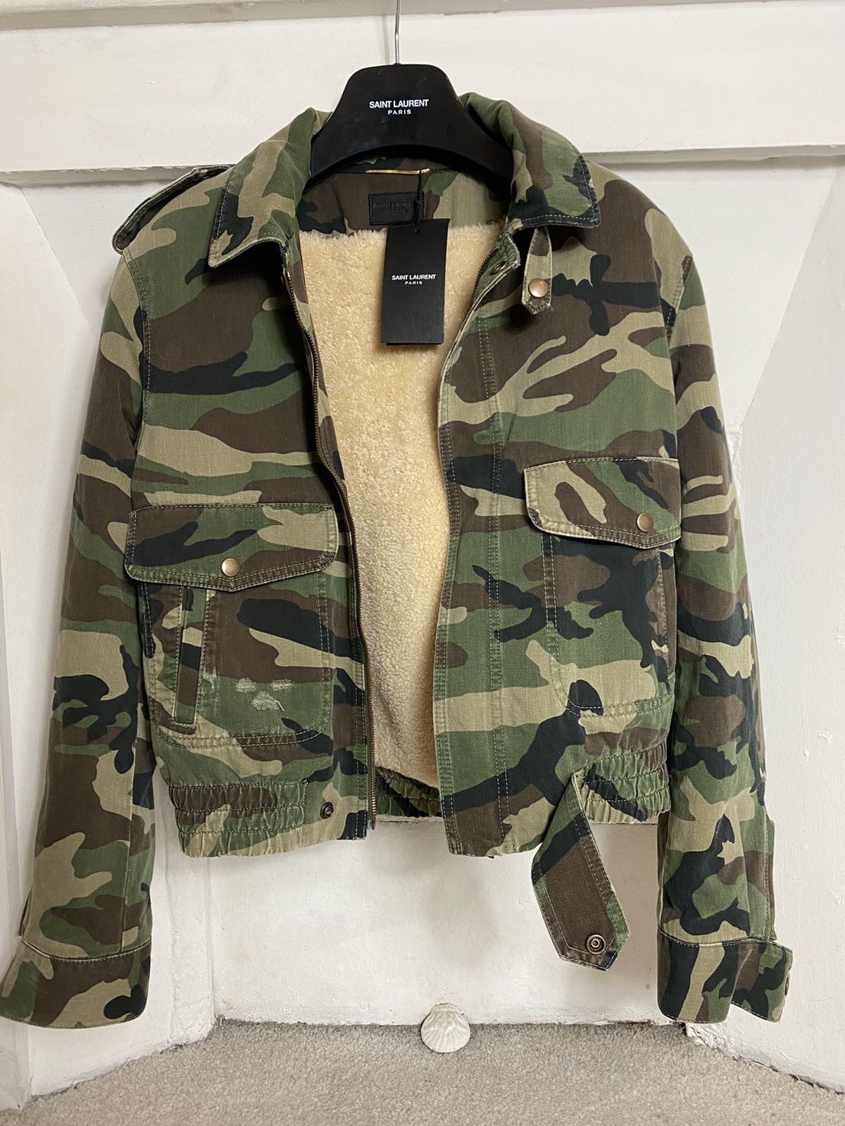 image of Saint Laurent Paris Saint Laurent Camo Wool Jacket, Men's (Size Small)