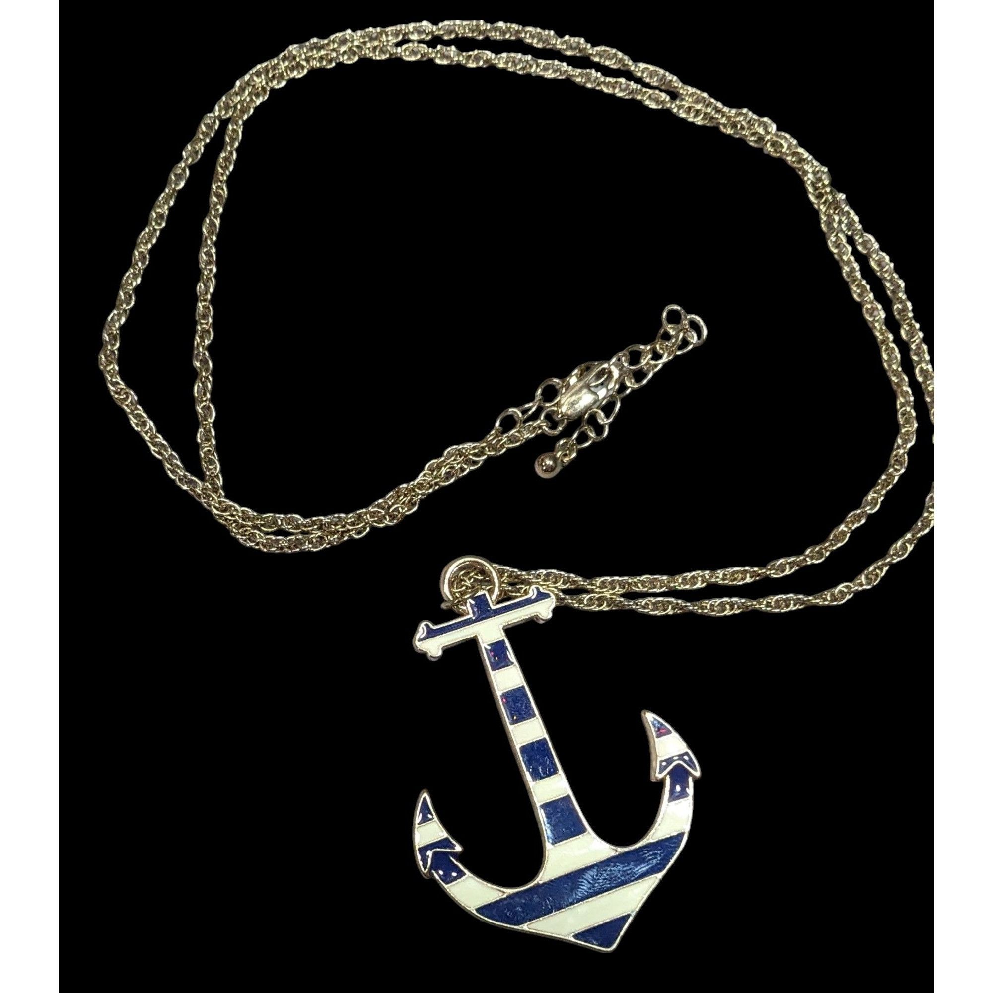 Other Nautical Enamel Blue And White Striped Anchor Necklace Size ONE SIZE - 1 Thumbnail