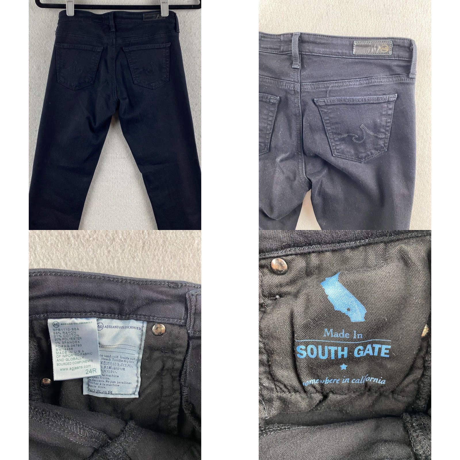 Vintage Adriano Goldschmied Jeans Womens 24 R Black Stretch Skinny Denmi Cigarette Leg USA Made Size 42" / US 20 - 8 Thumbnail