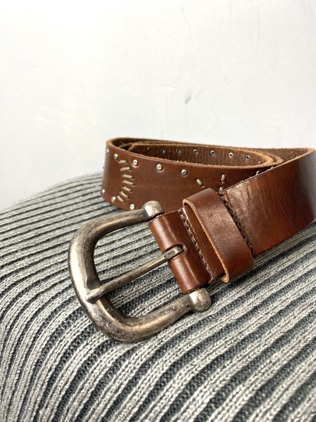 Cowboy Equipment Rare! Vintage Metal Leather Belt Western Cowboy Style Texas Size ONE SIZE - 2 Thumbnail