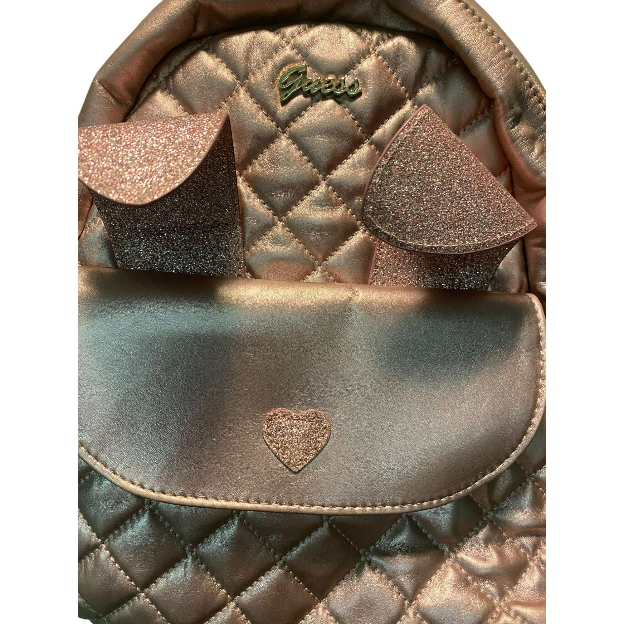 Guess Guess Quilted Metallic Pink Mini Backpack With Glitter Bunny Size ONE SIZE - 2 Thumbnail