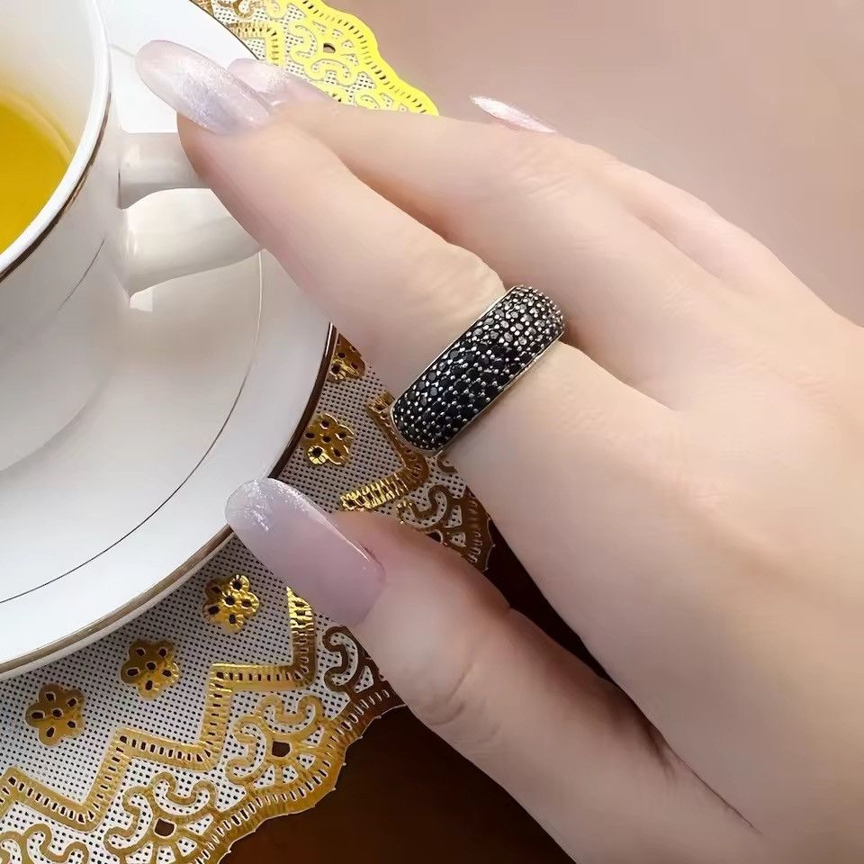 Sterling Silver Black Pave Band Ring Size ONE SIZE - 4 Thumbnail