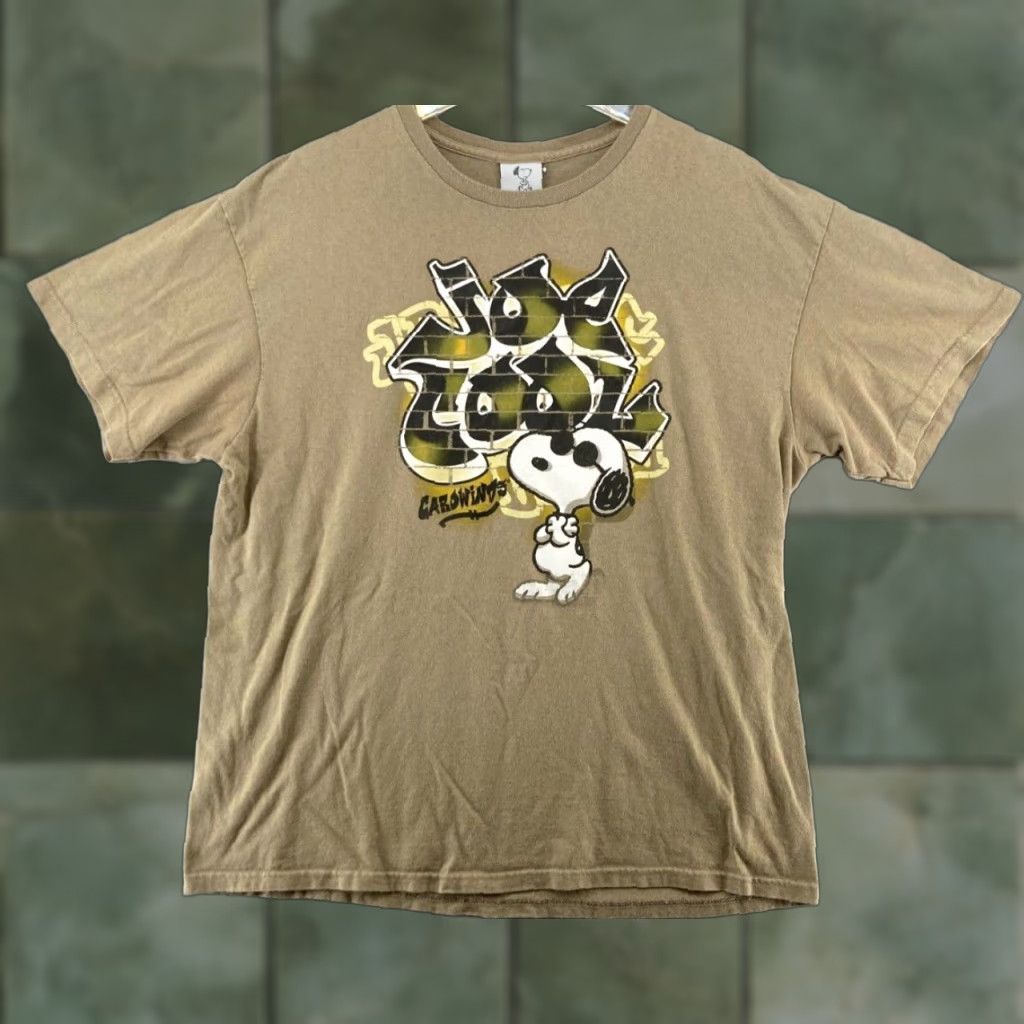VINTAGE Peanuts Snoopy T-Shirt Mens XL Crew Neck 1990s Green Cartoon 90s Shirt Mens XL