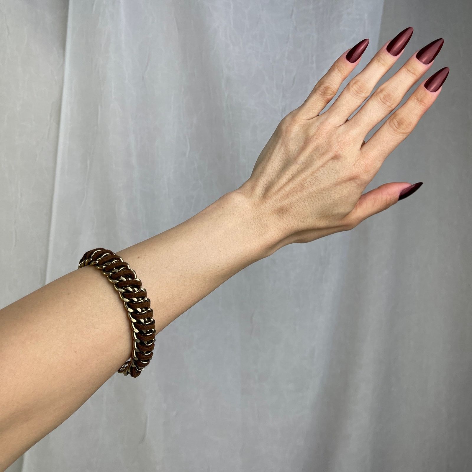 Other Gold Chunky Chain Bracelet Brown Braided Faux Leather NWOT Size ONE SIZE - 15 Thumbnail