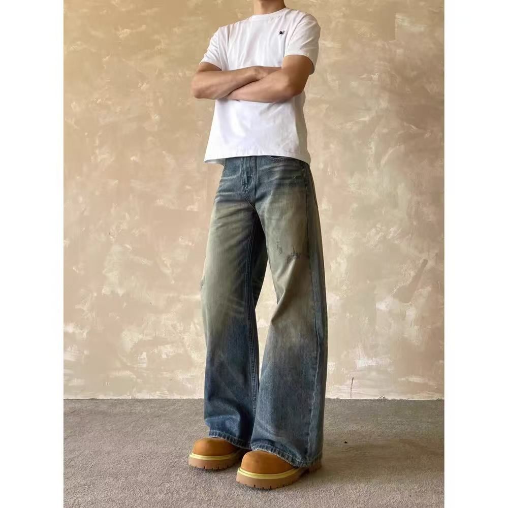 Vintage Blue Japanese-style retro distressed straight leg jeans Size US 32 / EU 48 - 2 Thumbnail