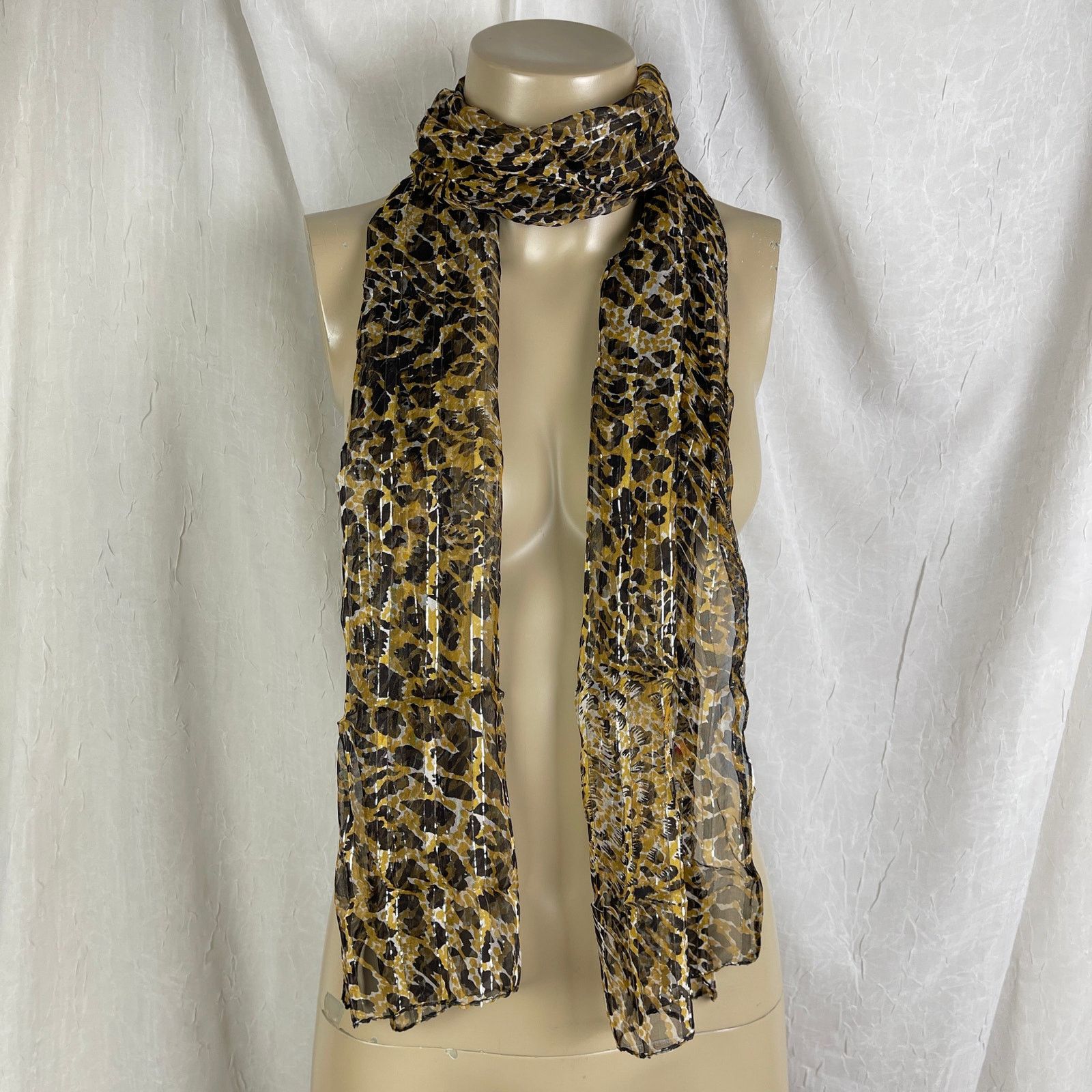 Vintage VTG Leopard Print Sheer Scarf Striped Silver Brown Black Red Size ONE SIZE - 8 Thumbnail