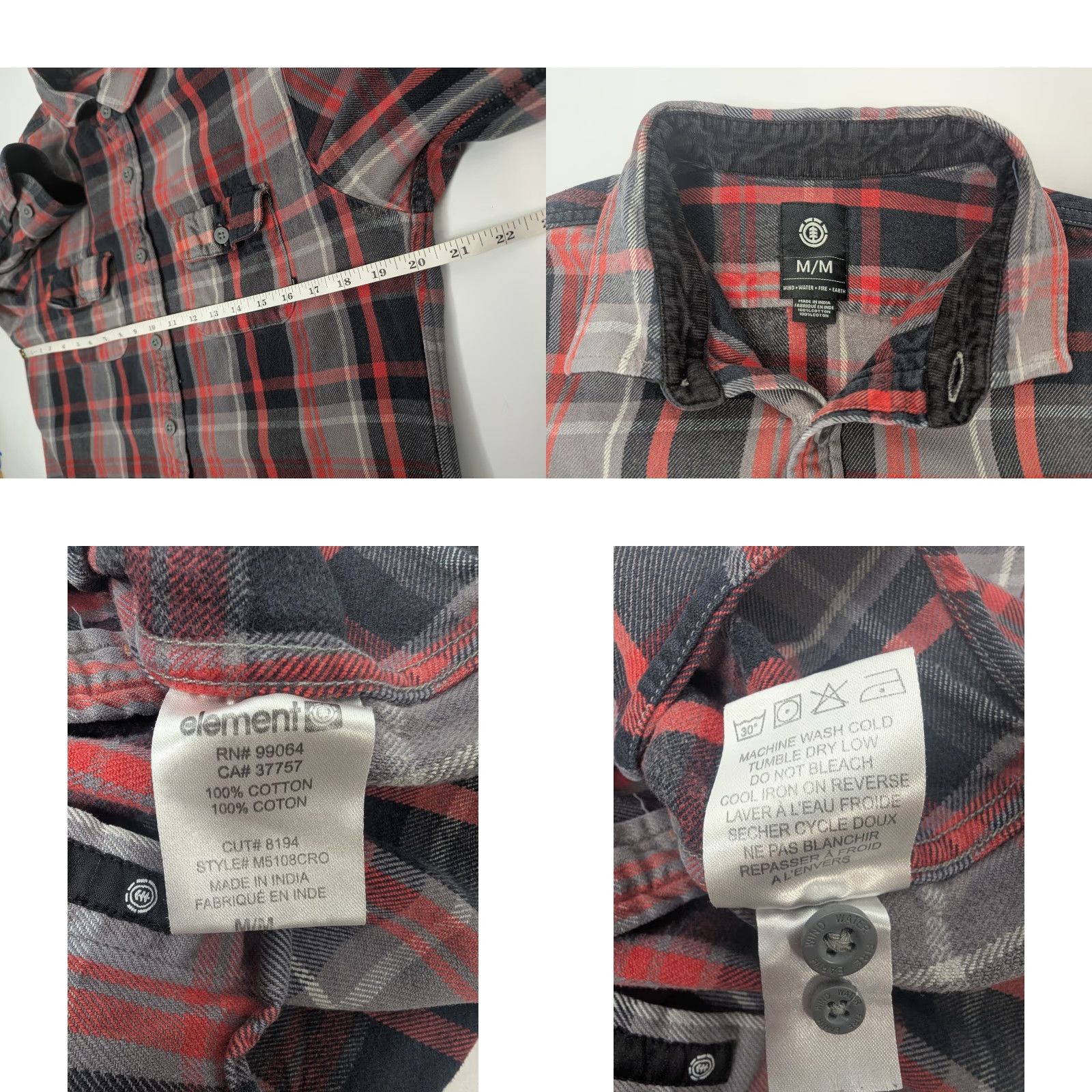 Element VINTAGE Element Flannel Shirt Men’s Medium Red Black Plaid Long Sleeve Button Skater Size US M / EU 48-50 / 2 - 8 Thumbnail