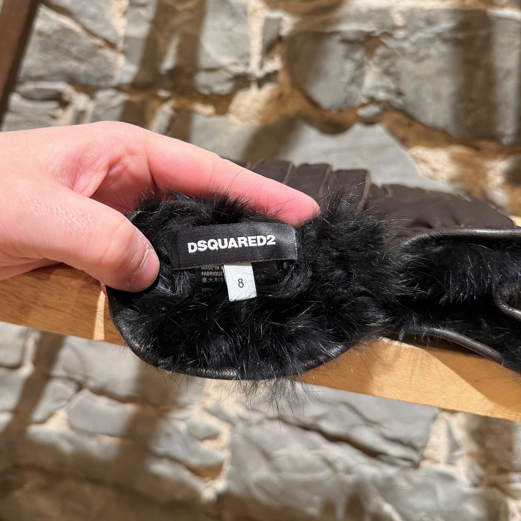 Dsquared2 Dsquared2 Rabbit Fur Lined Logo Brown Leather Gloves Size ONE SIZE - 10 Thumbnail