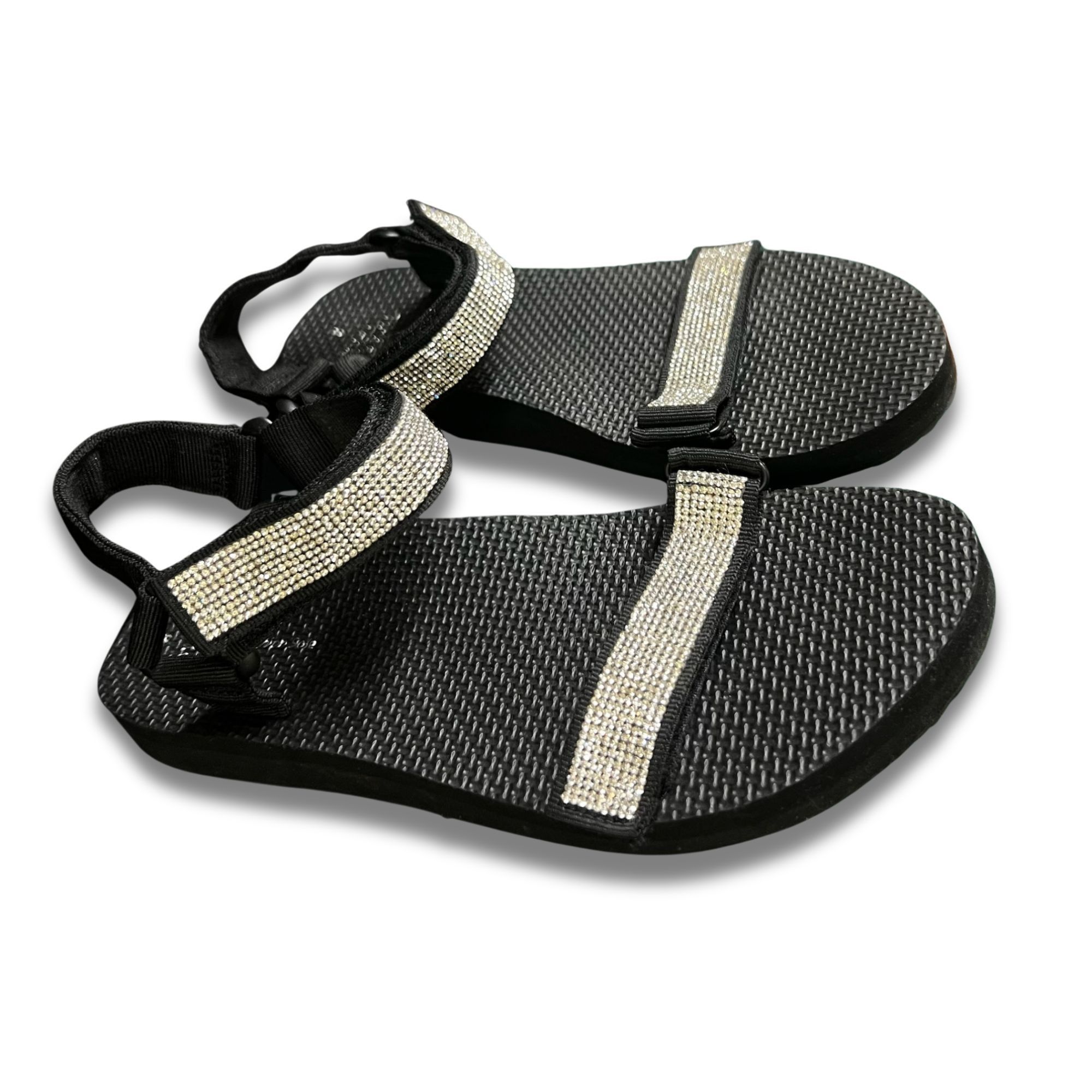 Other Time & Tru Womens Embellished Black Sandals With Rhinestone Size US 8 / IT 38 - 4 Thumbnail