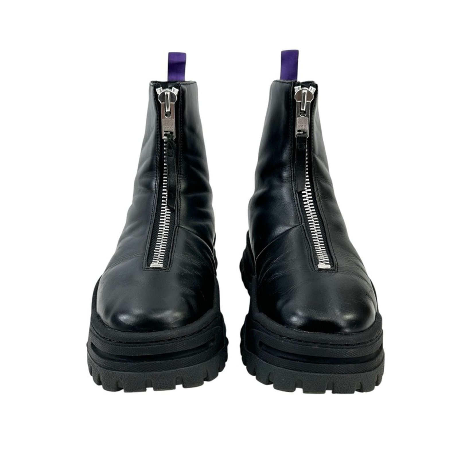 Raven Black Leather Front Zipper Platform Boots in OG box