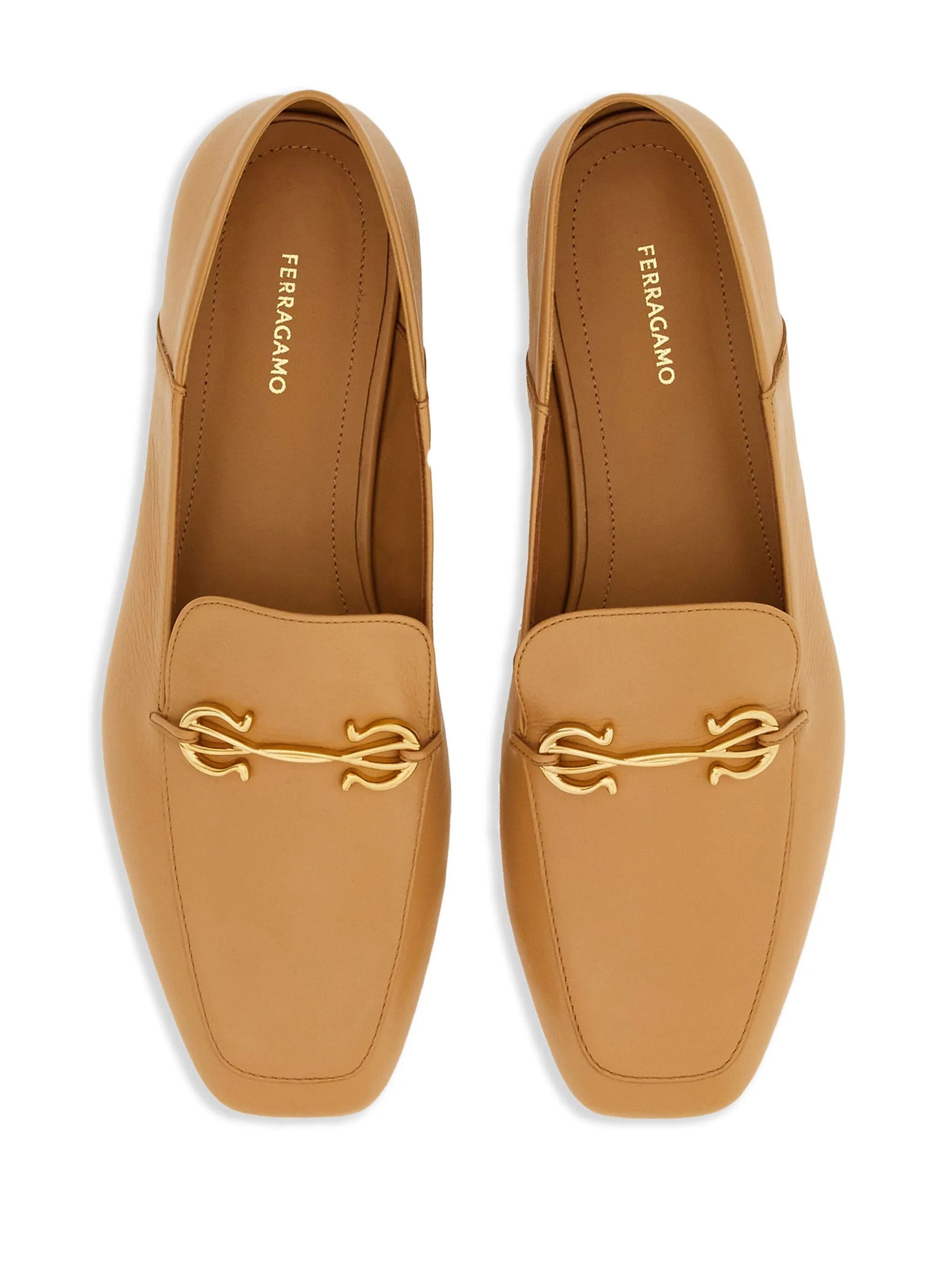 o1s1rm0126 Gancini Embellished Loafers in Caramel Brown