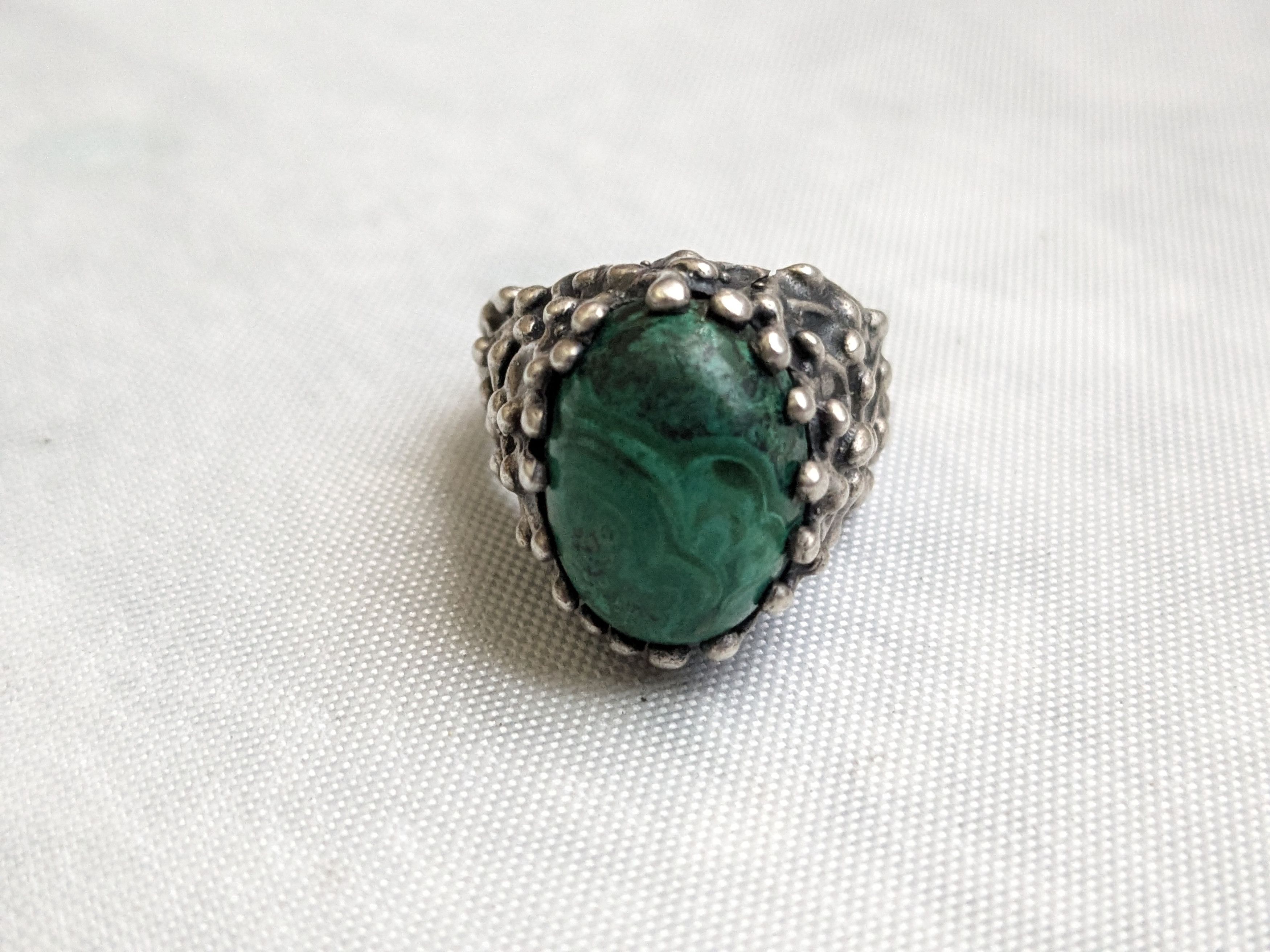 Jewelry Vintage Sterling Silver Ring Malachite 9 Brutalist Avant Size ONE SIZE - 3 Thumbnail