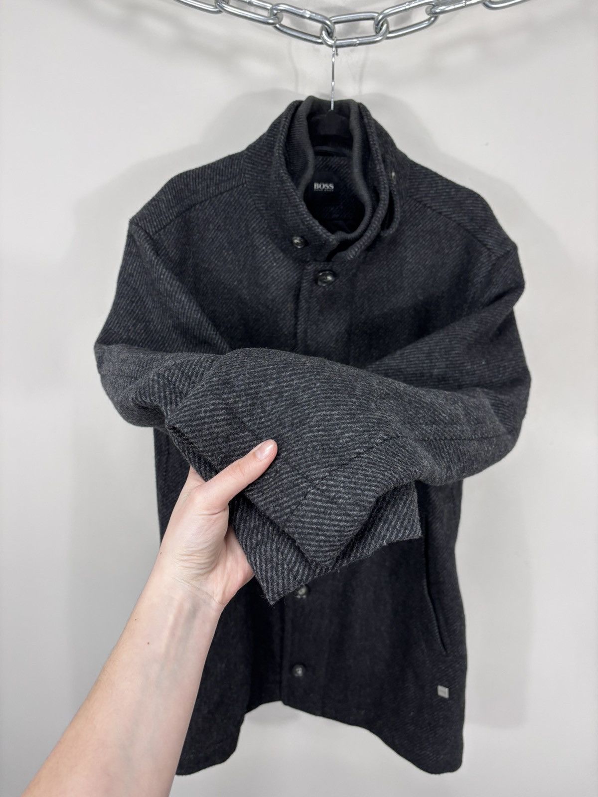 Hugo Boss Hugo Boss Men’s Herringbone Dark Grey Wool Blend Overcoat Size US M / EU 48-50 / 2 - 11 Thumbnail