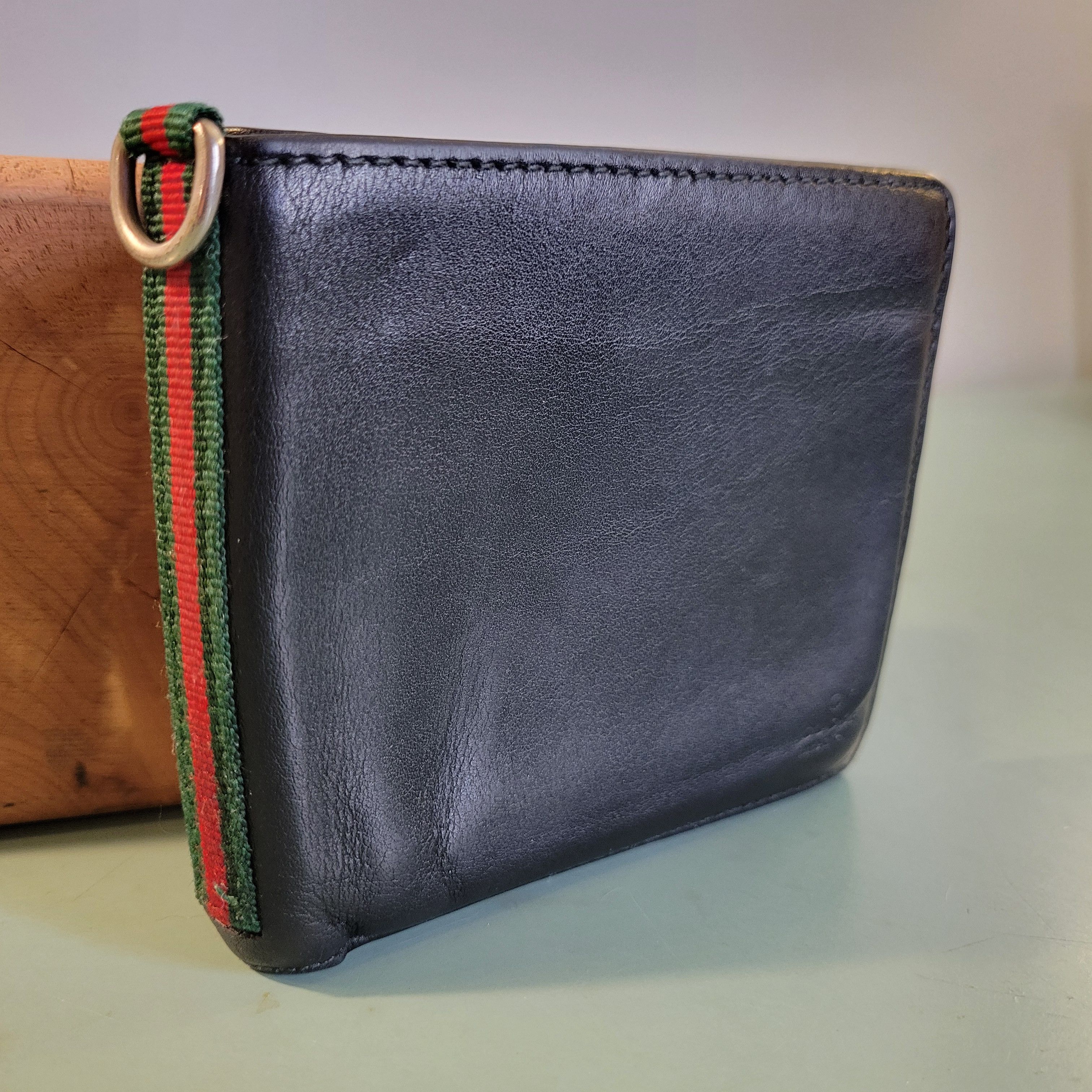 Gucci Bifold Black Leather Wallet Sherry Line Stripe and D-Ring Size ONE SIZE - 1 Thumbnail