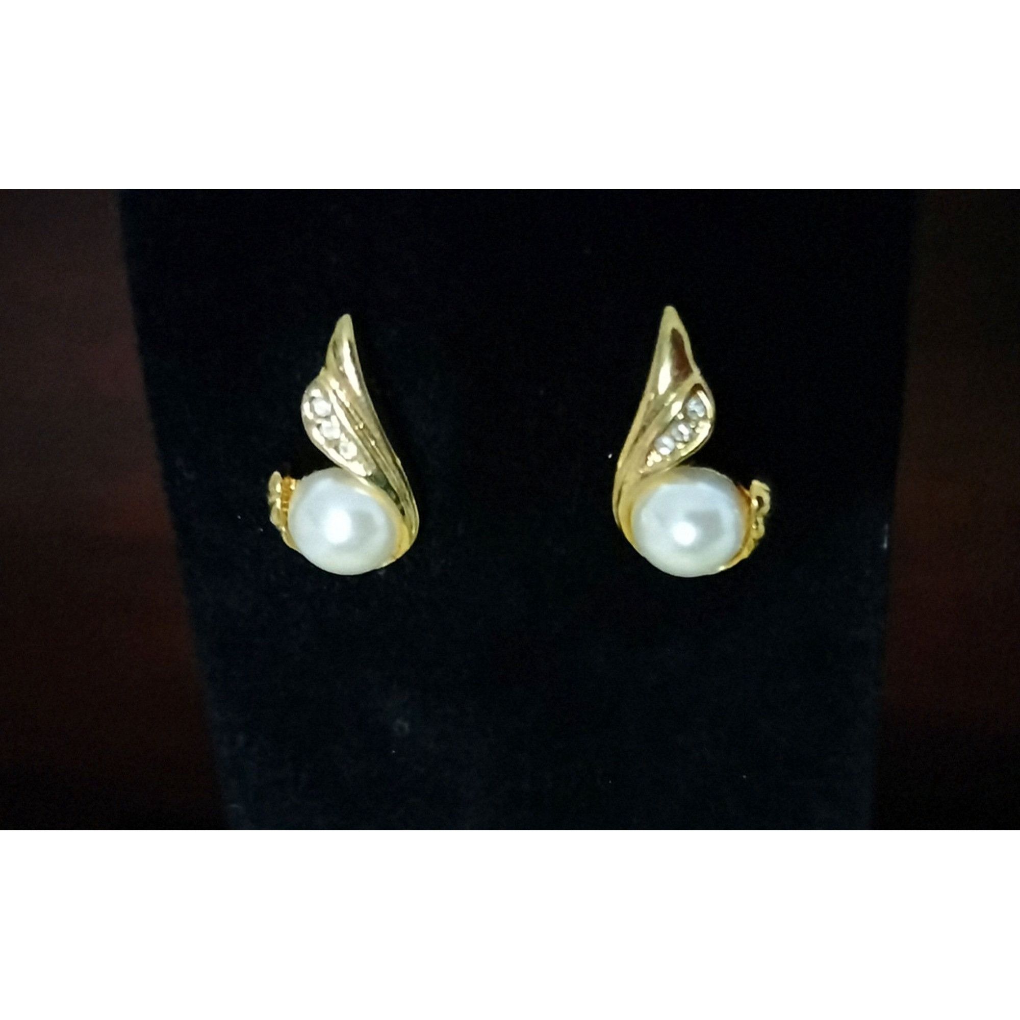 Other Gold Tone Swan Faux Pearl Stud Earrings Glass Rhinestones Je Size ONE SIZE - 7 Thumbnail