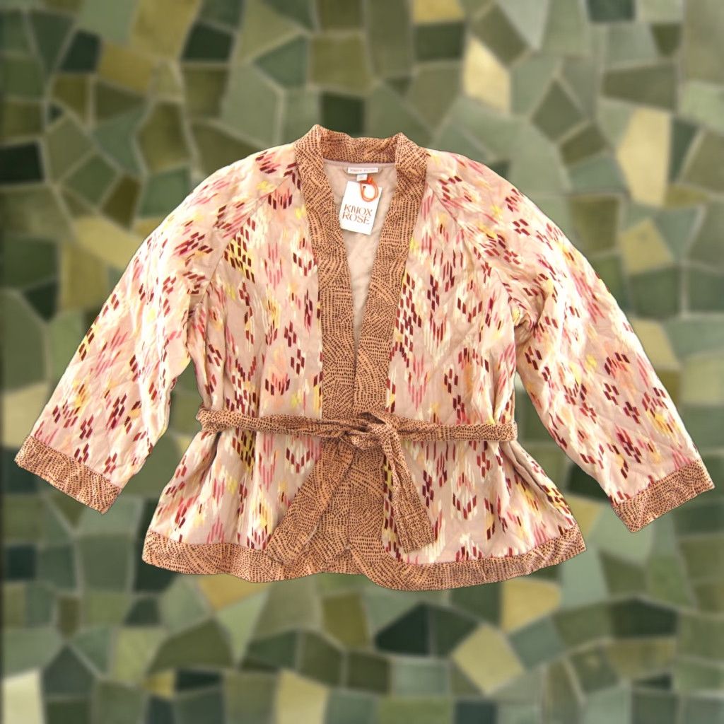 Vintage VINTAGE Knox Rose Pink Motif Quilted Cotton Pocket Tie Blazer Jacket Women XXL Size XXL / US 16-18 / IT 52-54 - 1 Thumbnail