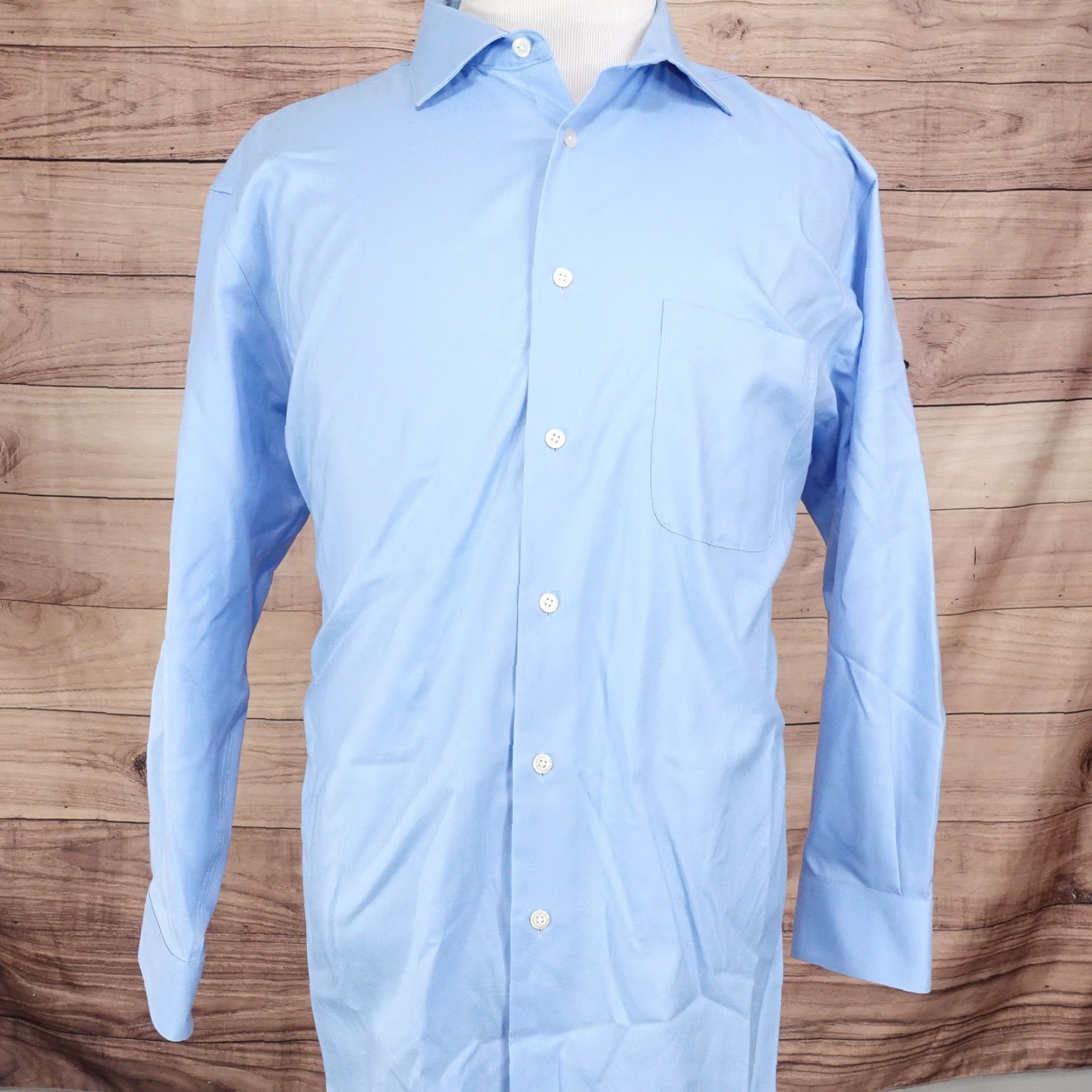 Pronto Uomo PRONTO UOMO NON-IRON BLUE DRESS SHIRT MENS 17.5 REGULAR LONG SLEEVE BUTTON DOWN Size 46R - 3 Thumbnail