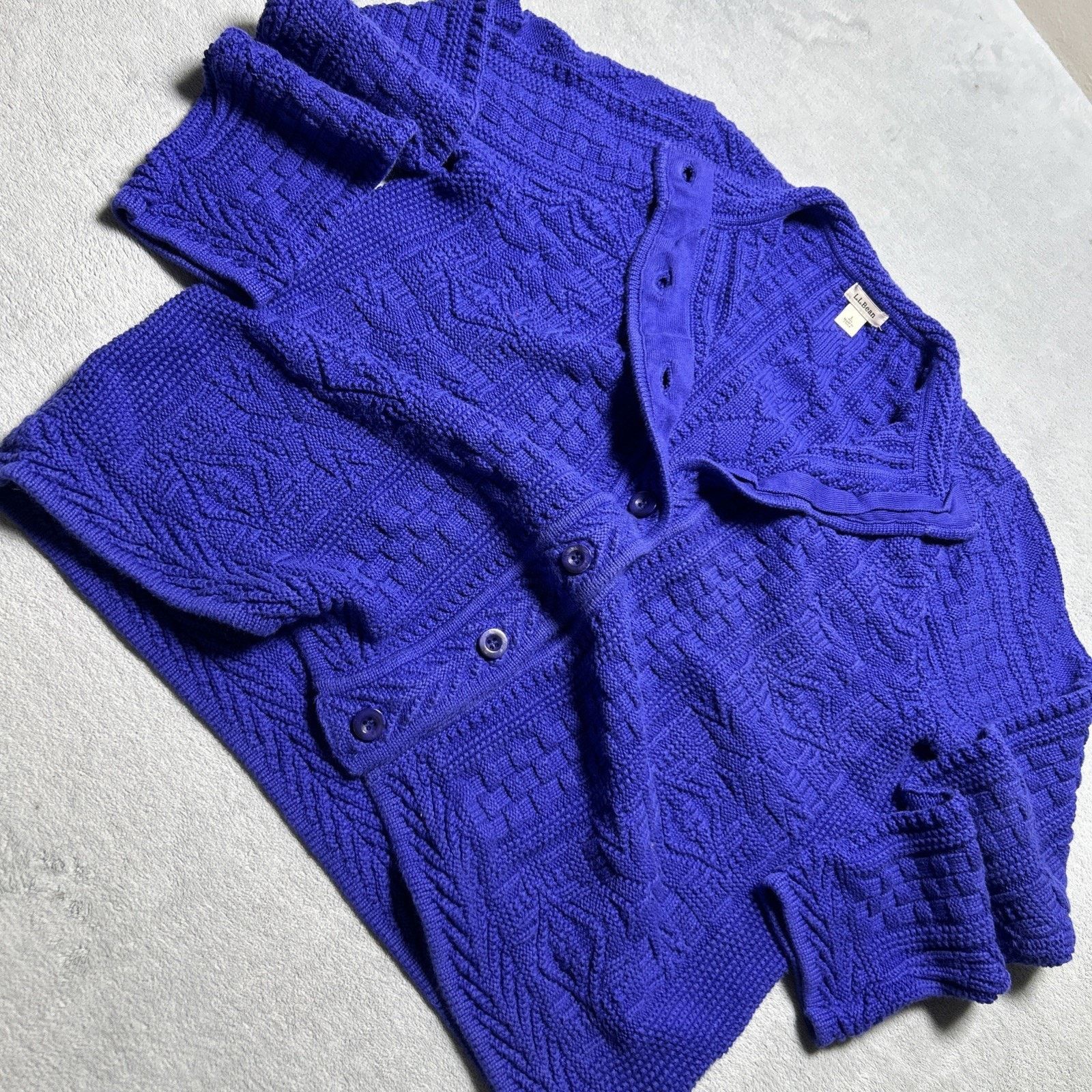 L.L. Bean LL Bean Diamond Knit Cardigan Sweater Womens Large Granola Size L / US 10 / IT 46 - 1 Thumbnail
