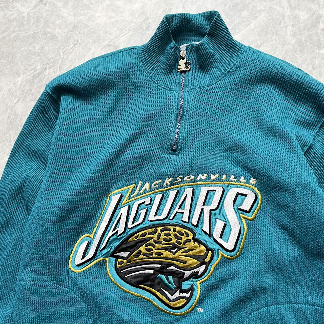 NFL × Starter × Vintage VTG JACKSONVILLE JAGUARS WAFFLE KNIT HALF ZIP SWEATSHIRT Size US L / EU 52-54 / 3 - 3 Thumbnail