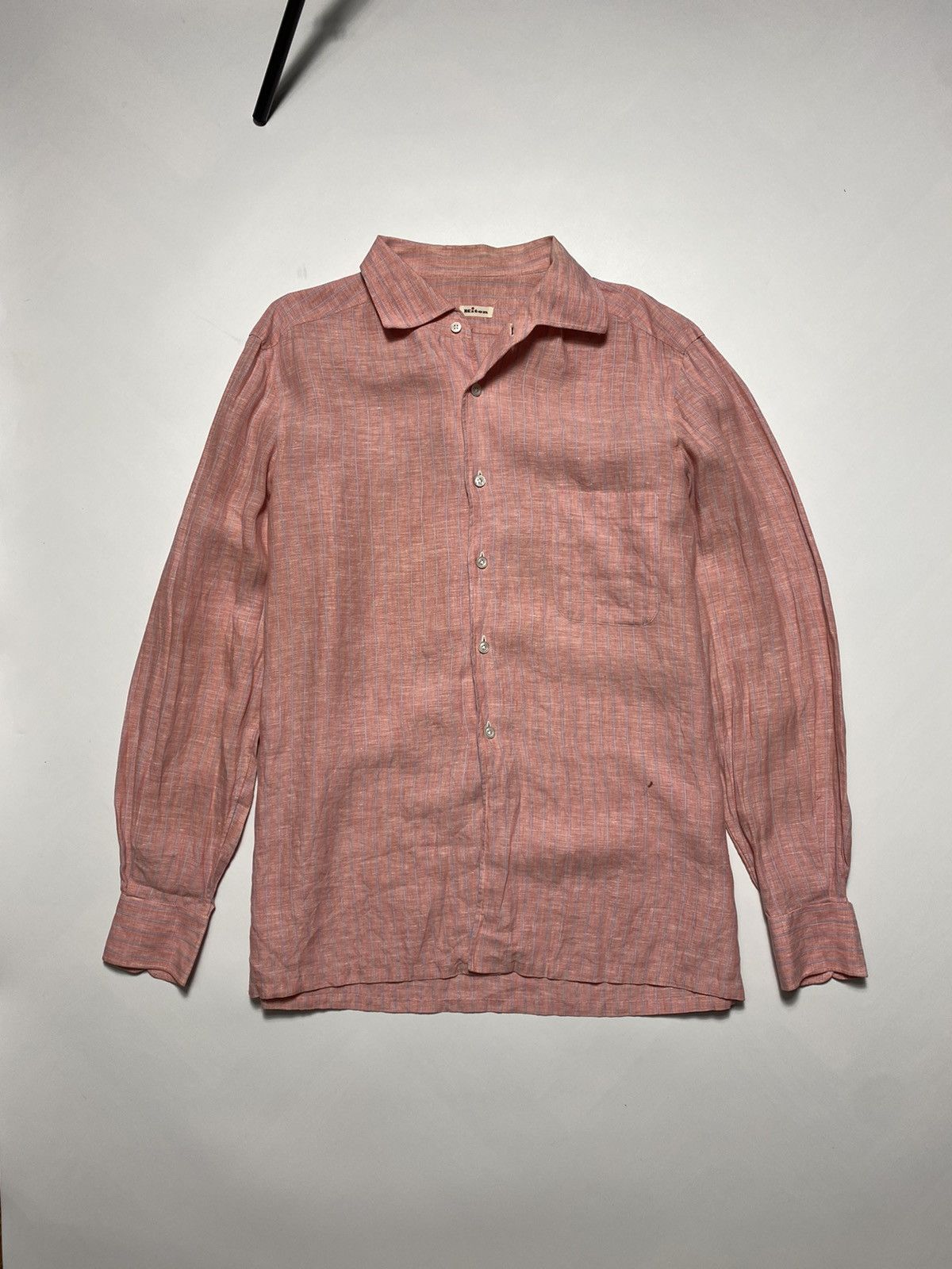 image of Vintage Kiton Linen Striped Shirt Size XL in Pink, Men's
