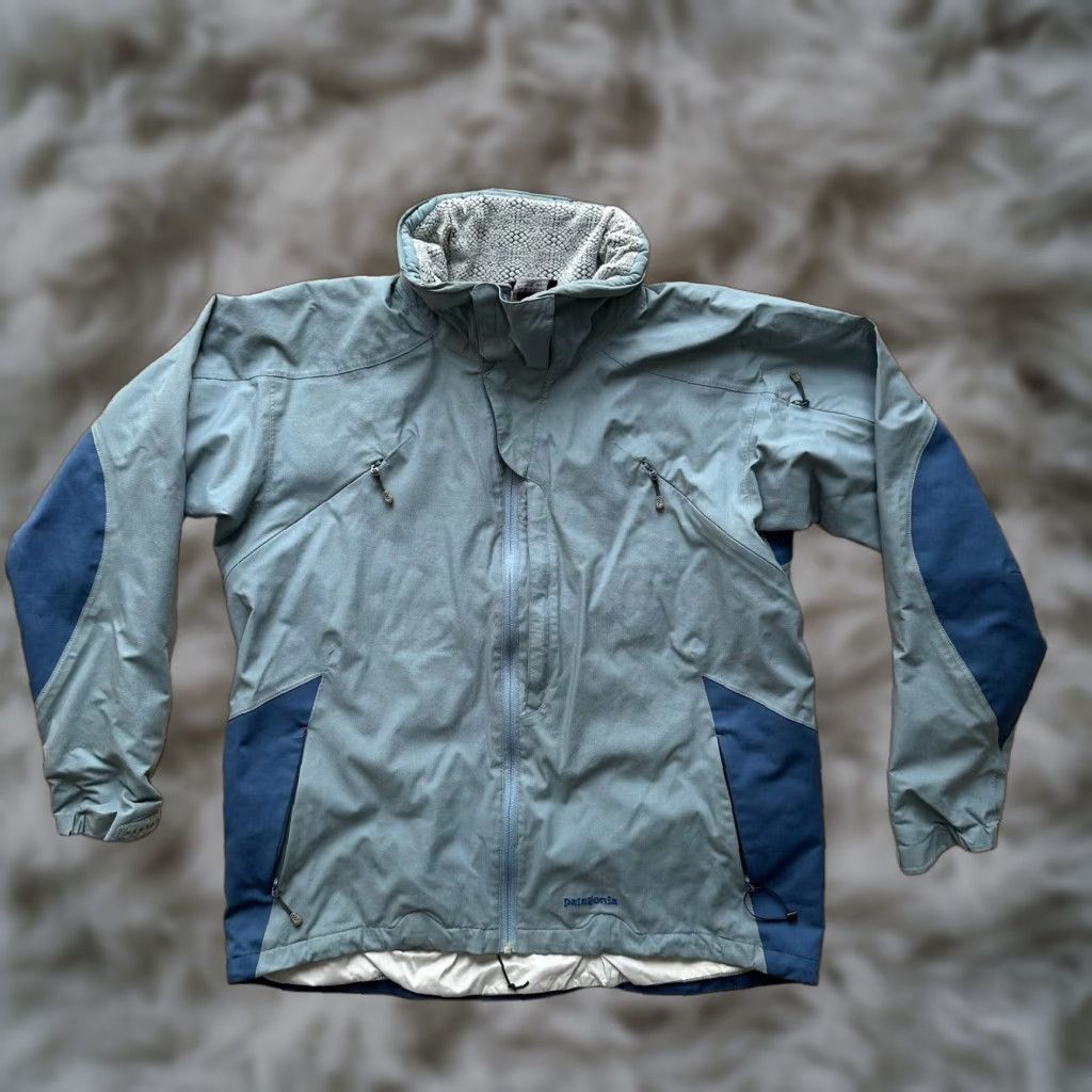 Patagonia Jacket Mens L Full Zip Stains Blue Nylon Softshell Embroidered Logo Zipper Outdoor Ski Pattern Solid