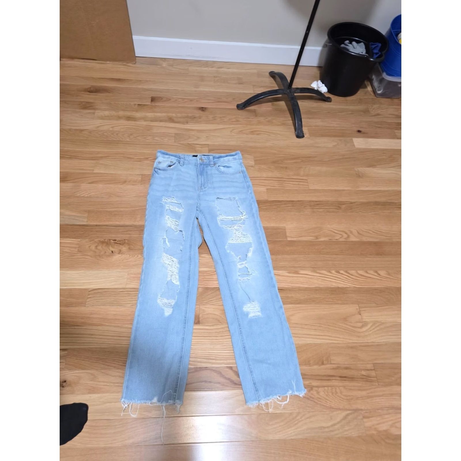 Denime Indigo Rein Straight Leg Jeans Women's 3/25 Blue Denim Cotton Distressed Ankle Jeans Monochrome Blue 5-Pocket Button Regular Fit Mens Women Girls Boys Size 26" / US 2 / IT 38 - 3 Thumbnail