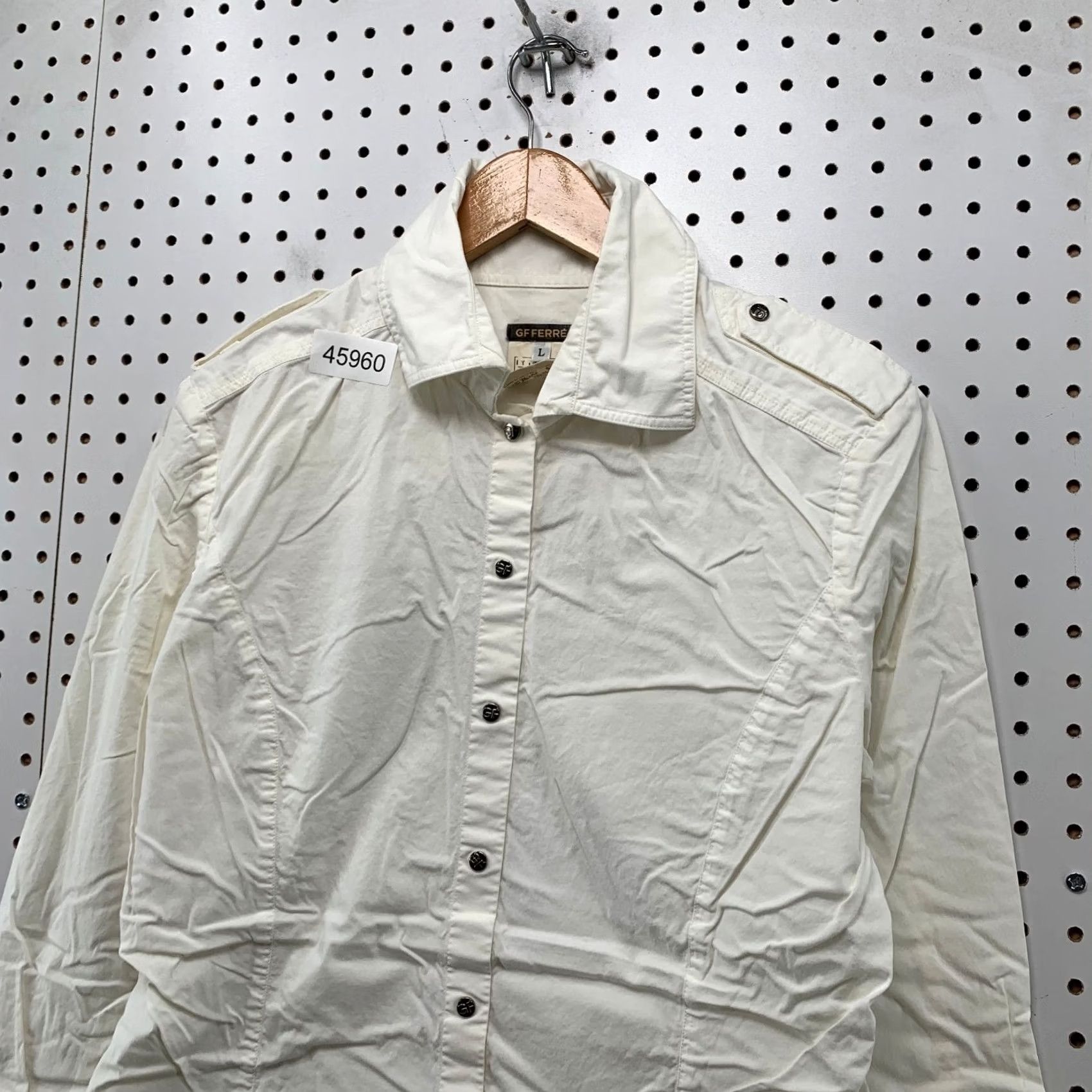Vintage Gfferre Button Top Womens Large Studded Snap White Long Sleeve Made Italy Shirt Womens L White Studded Button-Up Size L / US 10 / IT 46 - 5 Thumbnail