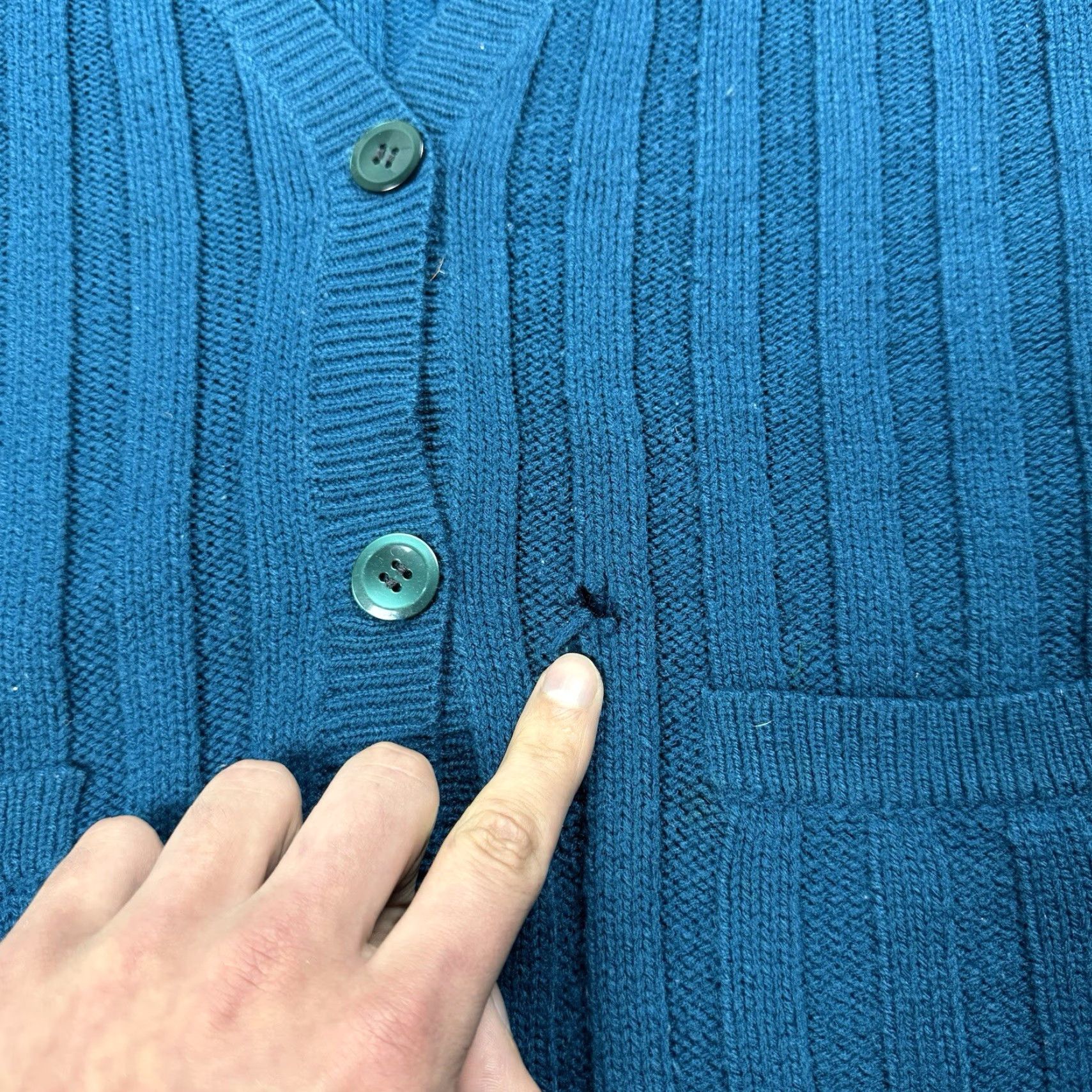 Altea VINTAGE 70S WOMENS TEAL RIBBED KNIT CARDIGAN SWEATER BUTTON FRONT SIZE LARGE MOD cardigan Size L / US 10 / IT 46 - 3 Thumbnail