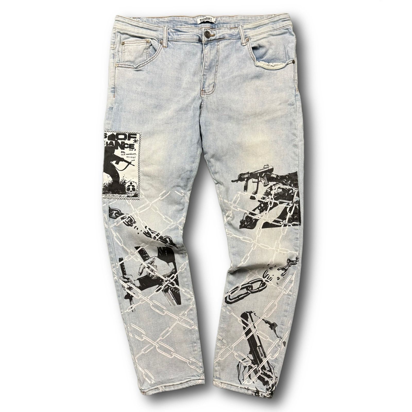 Levi's Sugar Hill Y2K Streetwear Light Blue Wash Print Denim Jeans Size US 33 - 1 Thumbnail