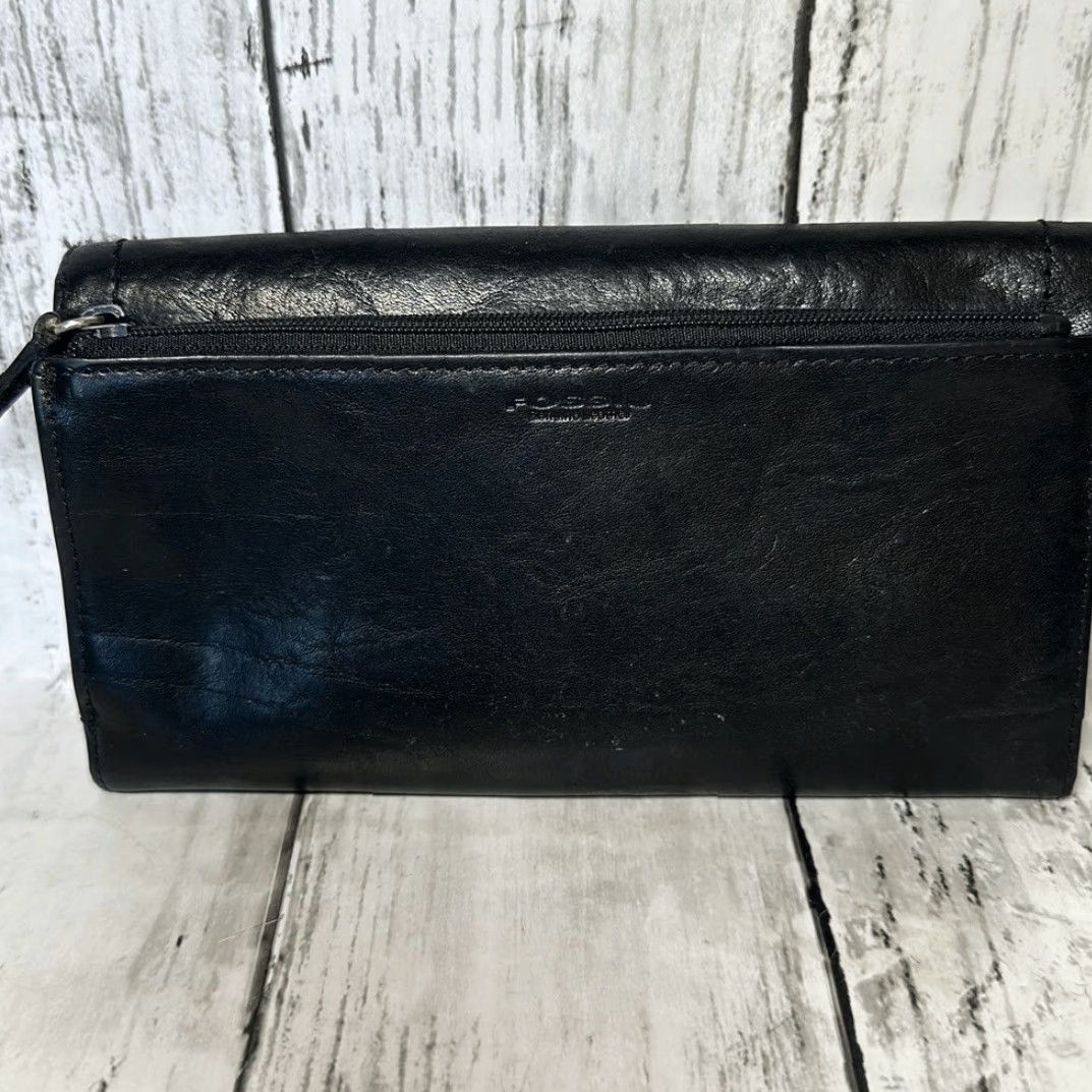 Fossil FOSSIL Leather Bifold Wallet Snap Closure Women Small Black Multicolor Exterior Leather Exterior Color Wallet Style, W 7” H 4” Size ONE SIZE - 3 Thumbnail