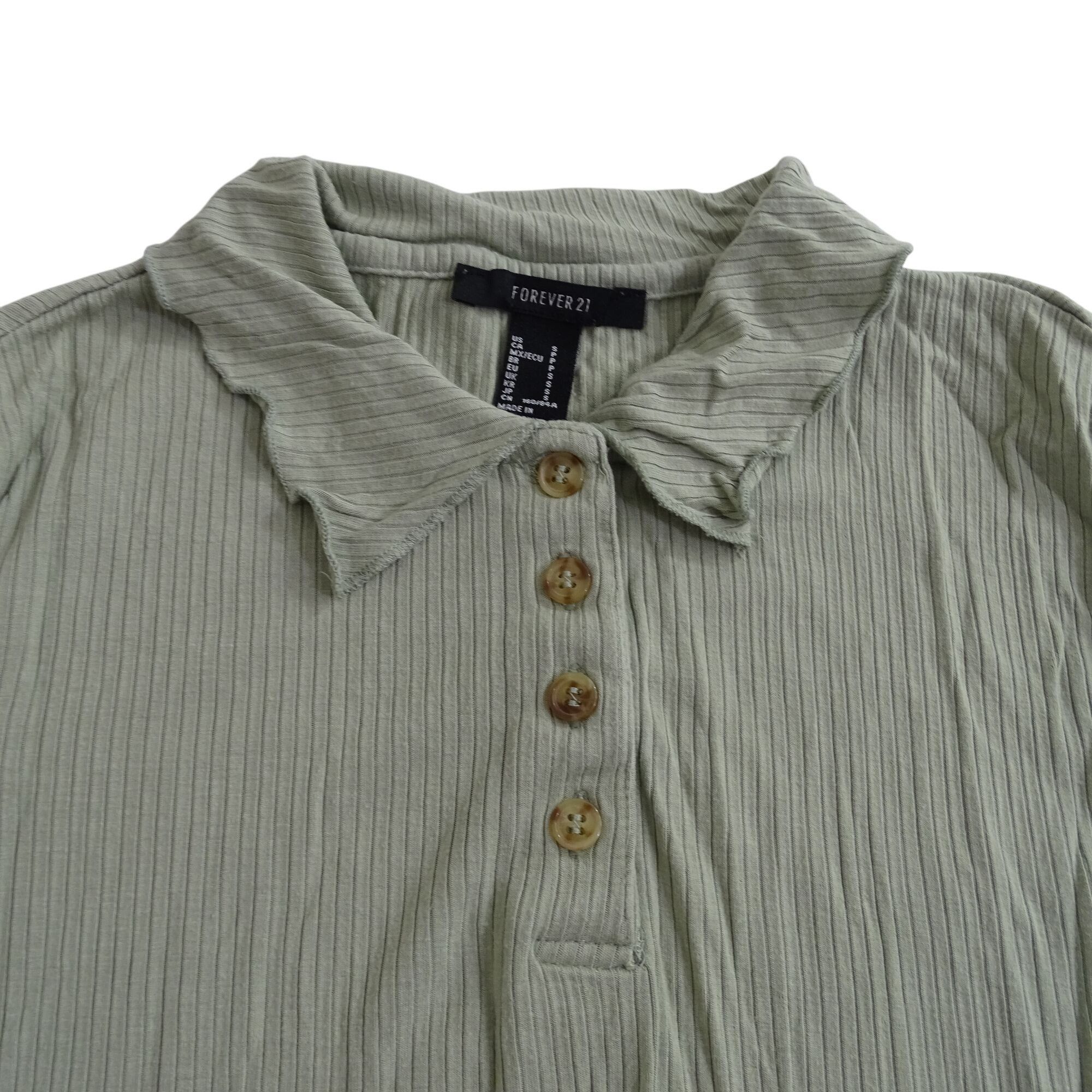 Forever 21 Forever 21 Ribbed Collared Polo Shirt Top Green Size S Size S / US 4 / IT 40 - 3 Thumbnail