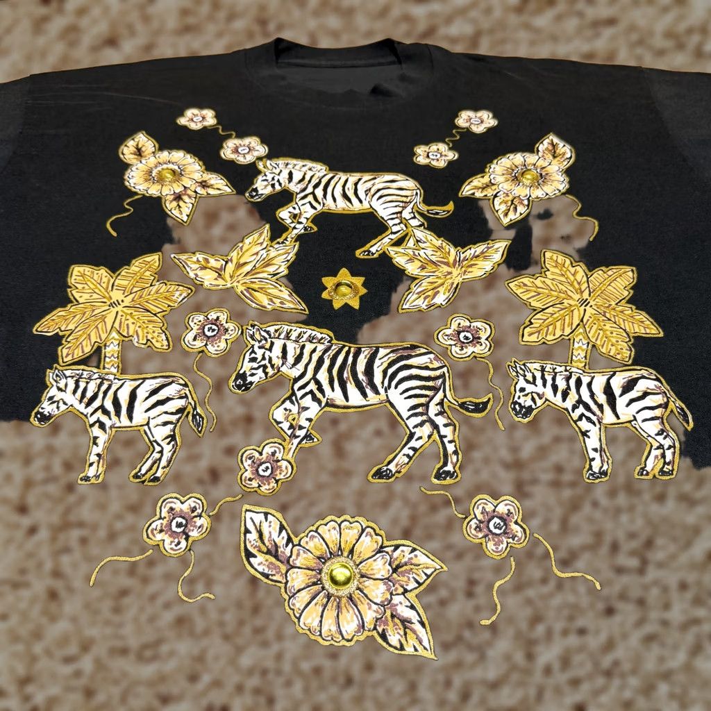 Vintage Zebra Floral Shirt Mens XL Black Graphic Animal Beaded Flowers Tee Embellished Size US XL / EU 56 / 4 - 1 Thumbnail
