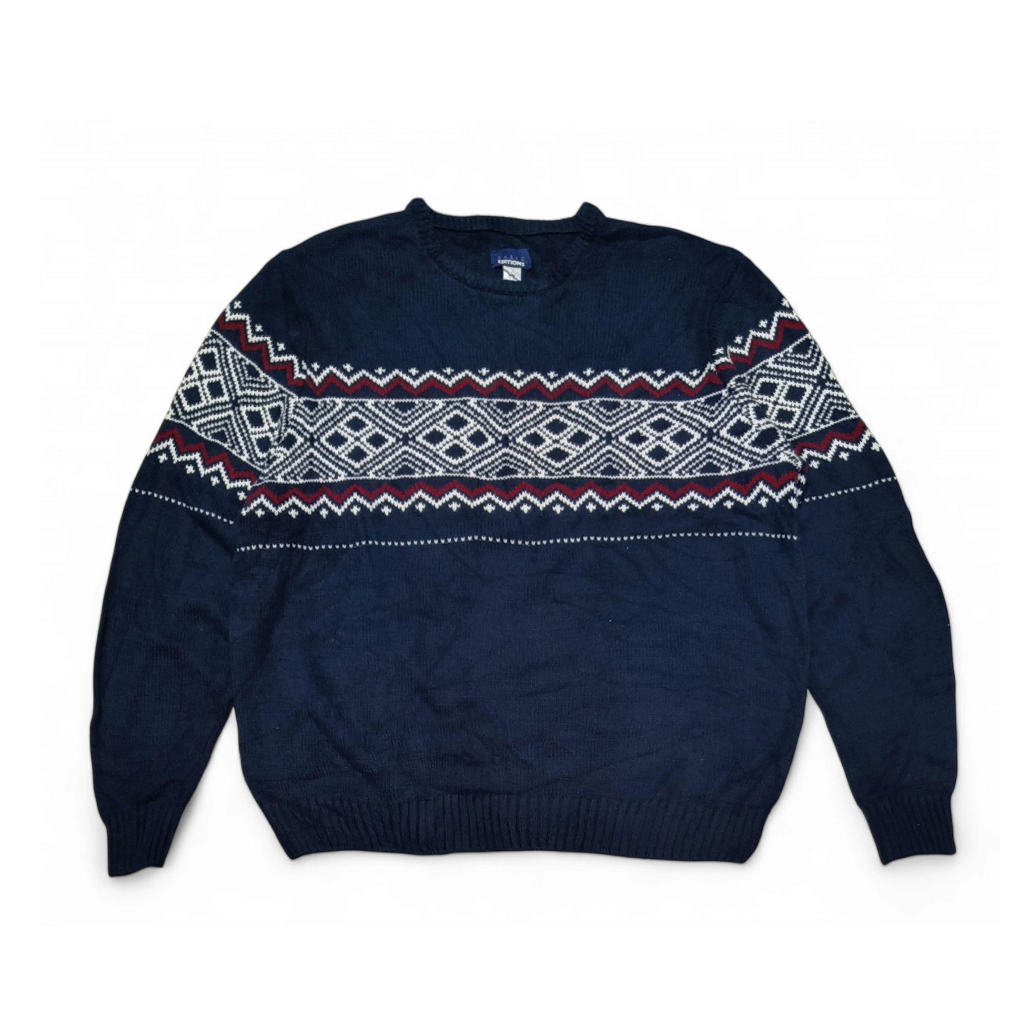 Basic Editions BASIC EDITIONS Ethnic Striped Motifs Knit Cotton Sweater Size US XL / EU 56 / 4 - 1 Thumbnail