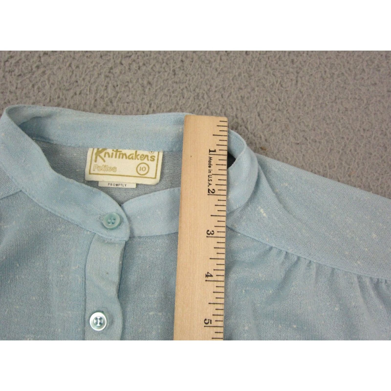 Vintage True Vintage Knitmakers Shirt Womens Petite 10P Blue Cap Sleeve Mandarin Collar Size L / US 10 / IT 46 - 7 Thumbnail