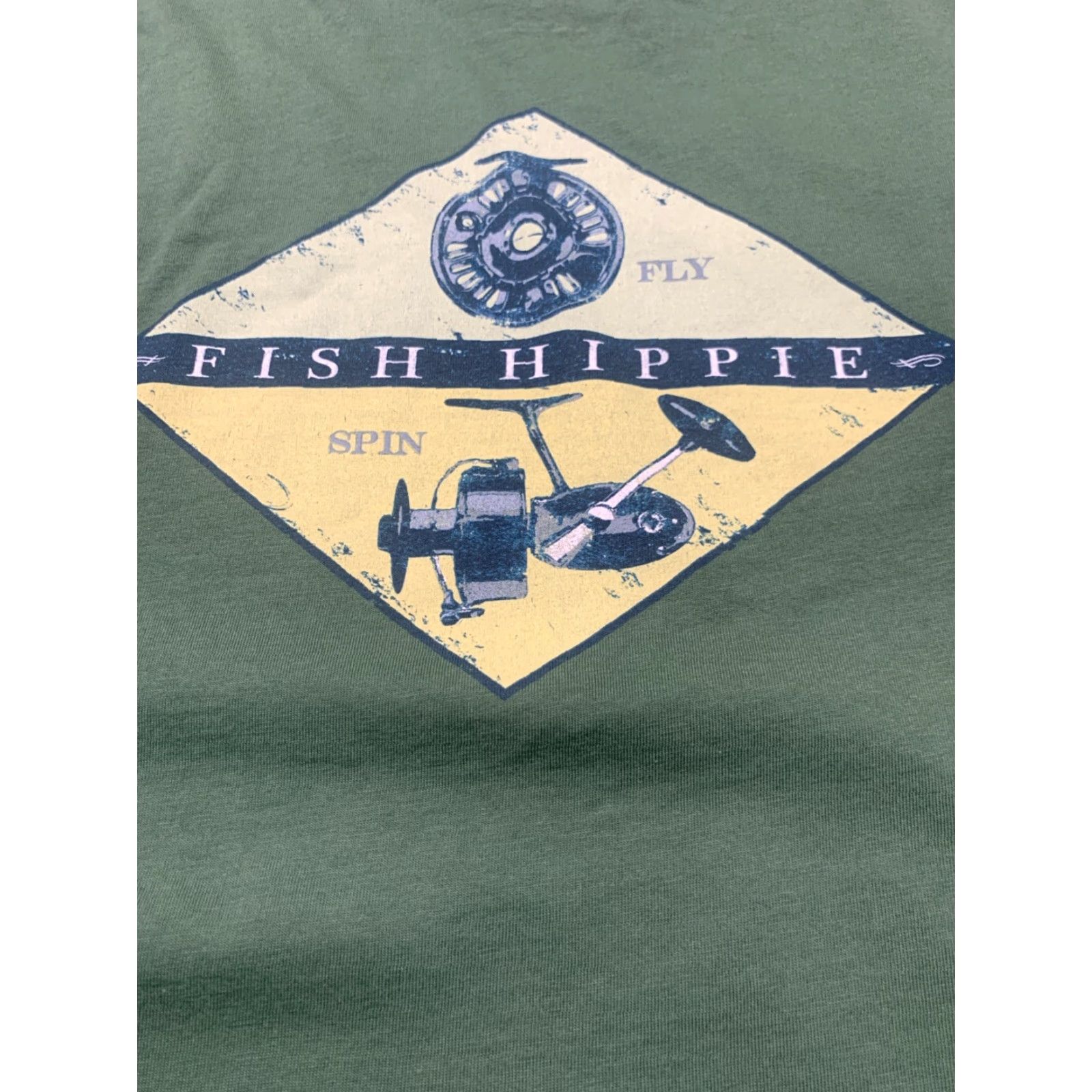Vintage Fish Hippie Long Sleeve T-shirt Fly Spin Fishing Medium M Green Size US M / EU 48-50 / 2 - 3 Thumbnail