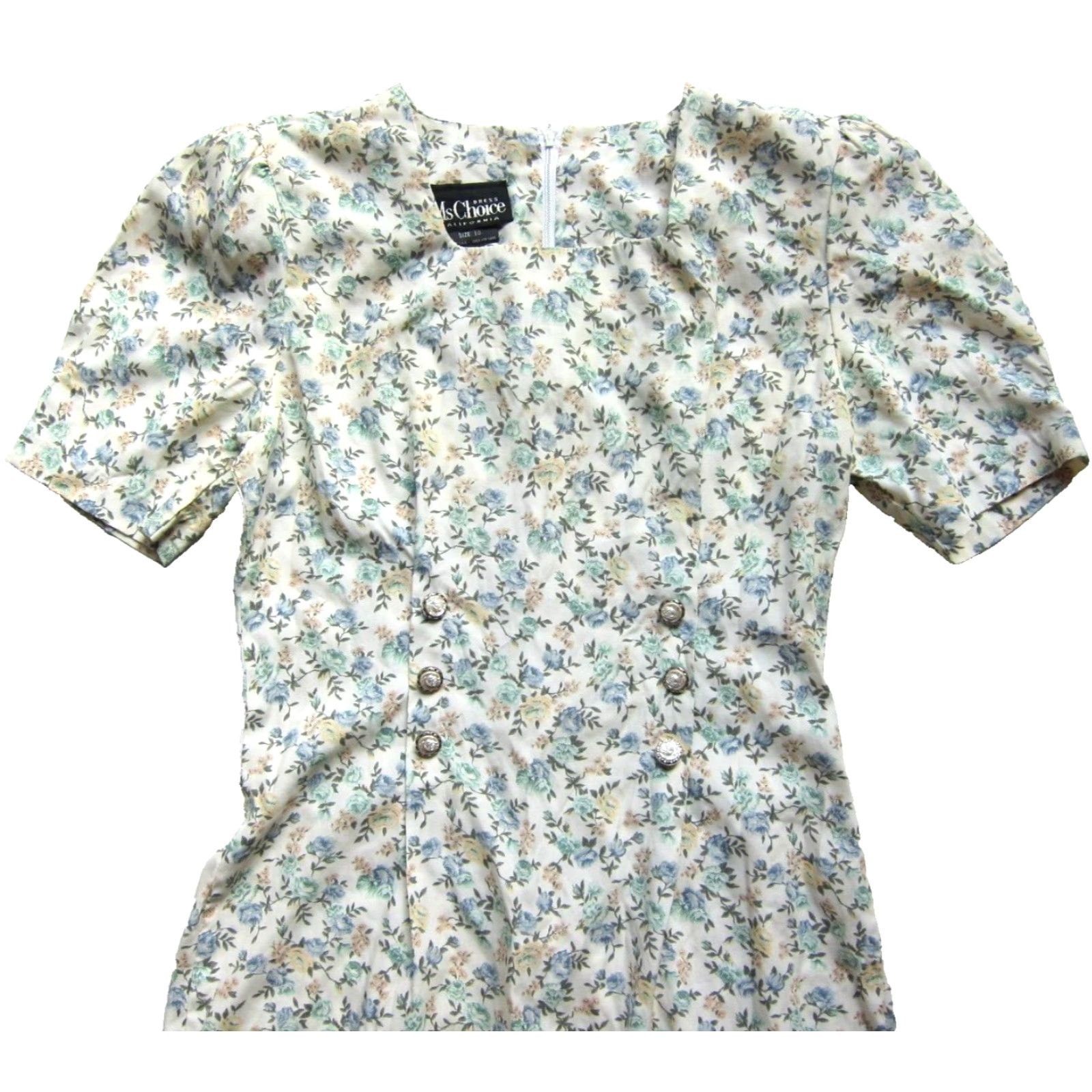 Vintage Vintage Ms Choice California Rayon Green Blue Floral Long Maxi Secretary Dress 10 Size L / US 10 / IT 46 - 3 Thumbnail
